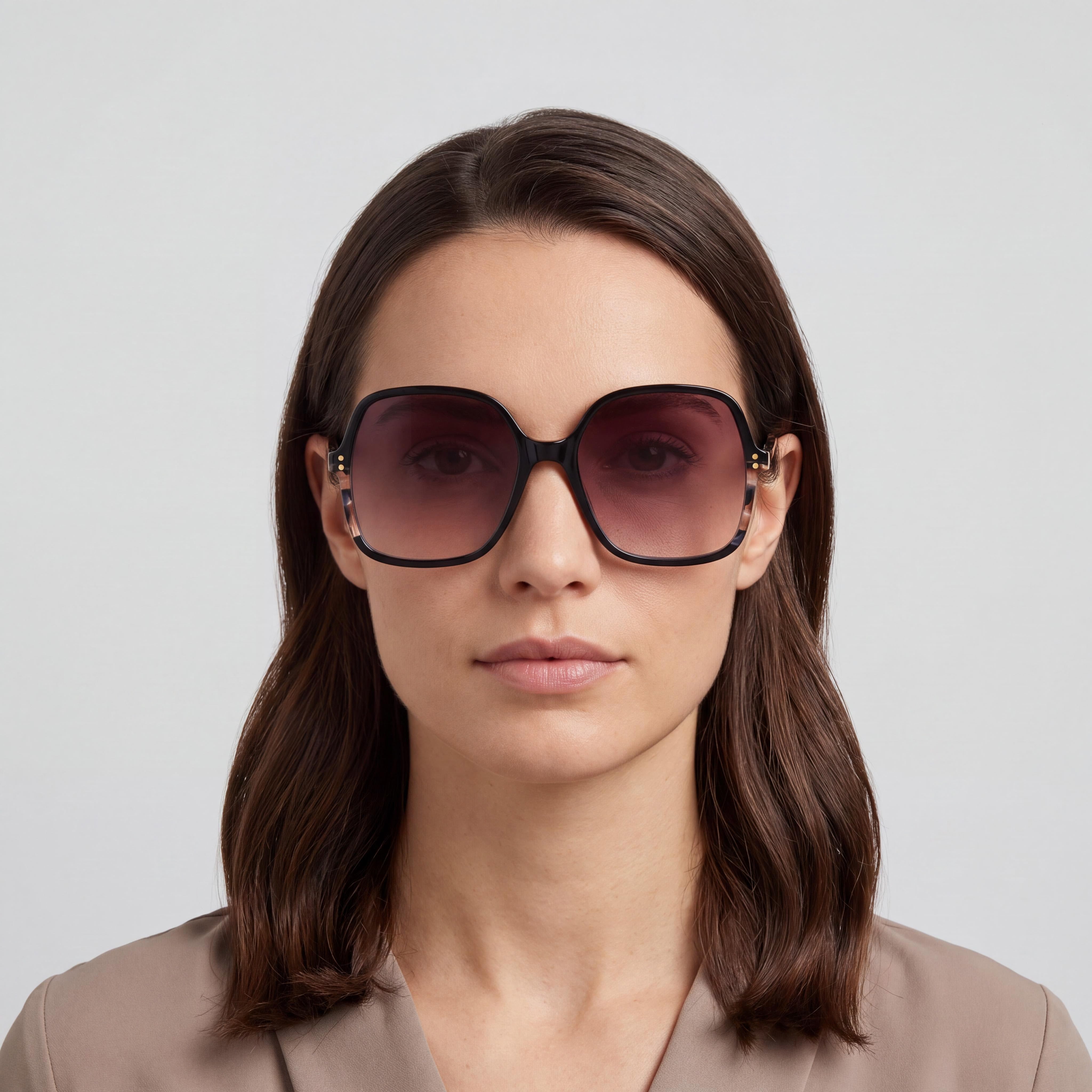 Gafas de sol Carolina Herrera modernas de acetato con protección UV no polarizadas para mujer, armazón Habana negro, lentes en doble tono rosado de 56 mm, Photo 3