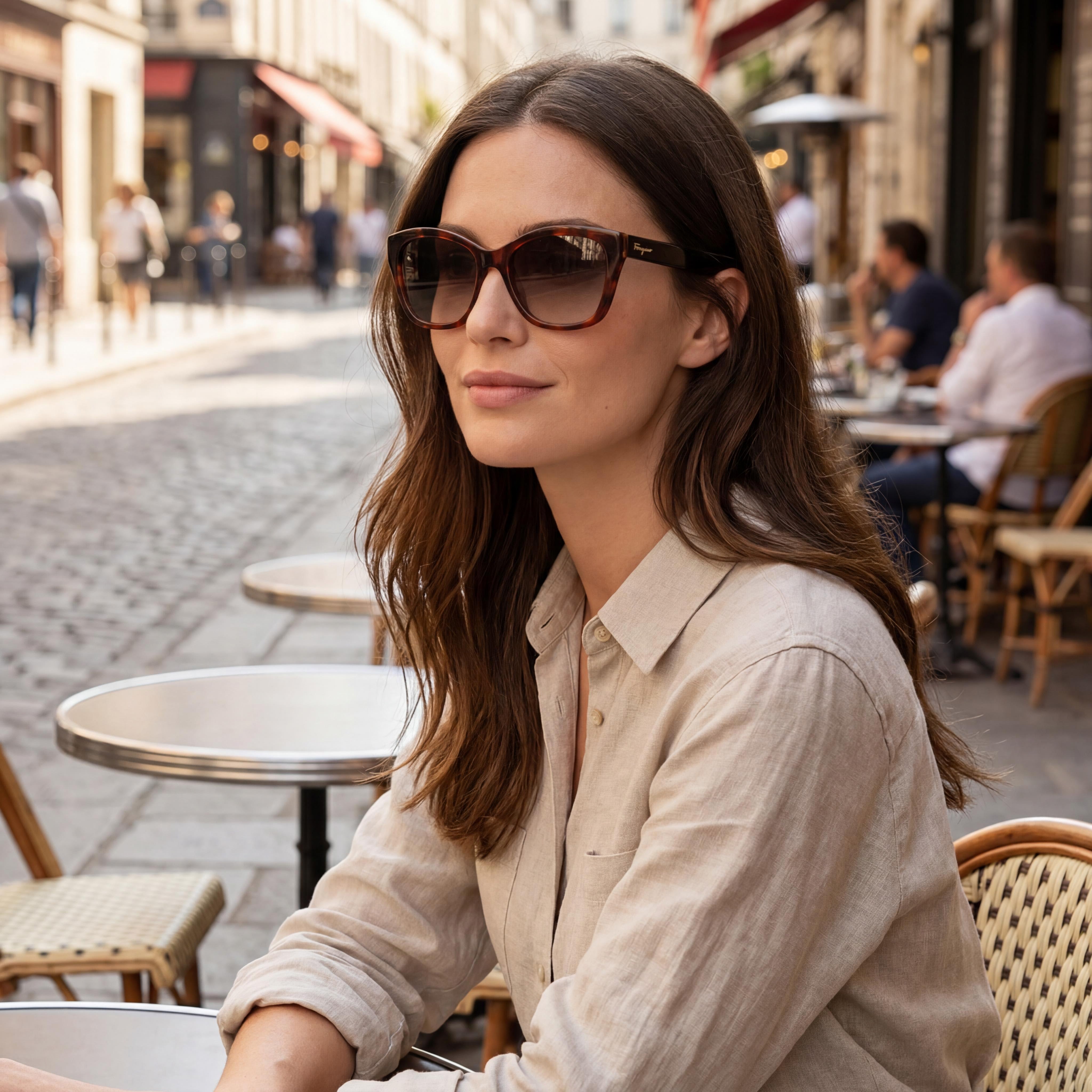 Gafas de sol Salvatore Ferragamo SF957S de ojo de gato para mujer, de plástico carey, marrones no polarizadas, protección UV 100%, 56 mm, Photo 5