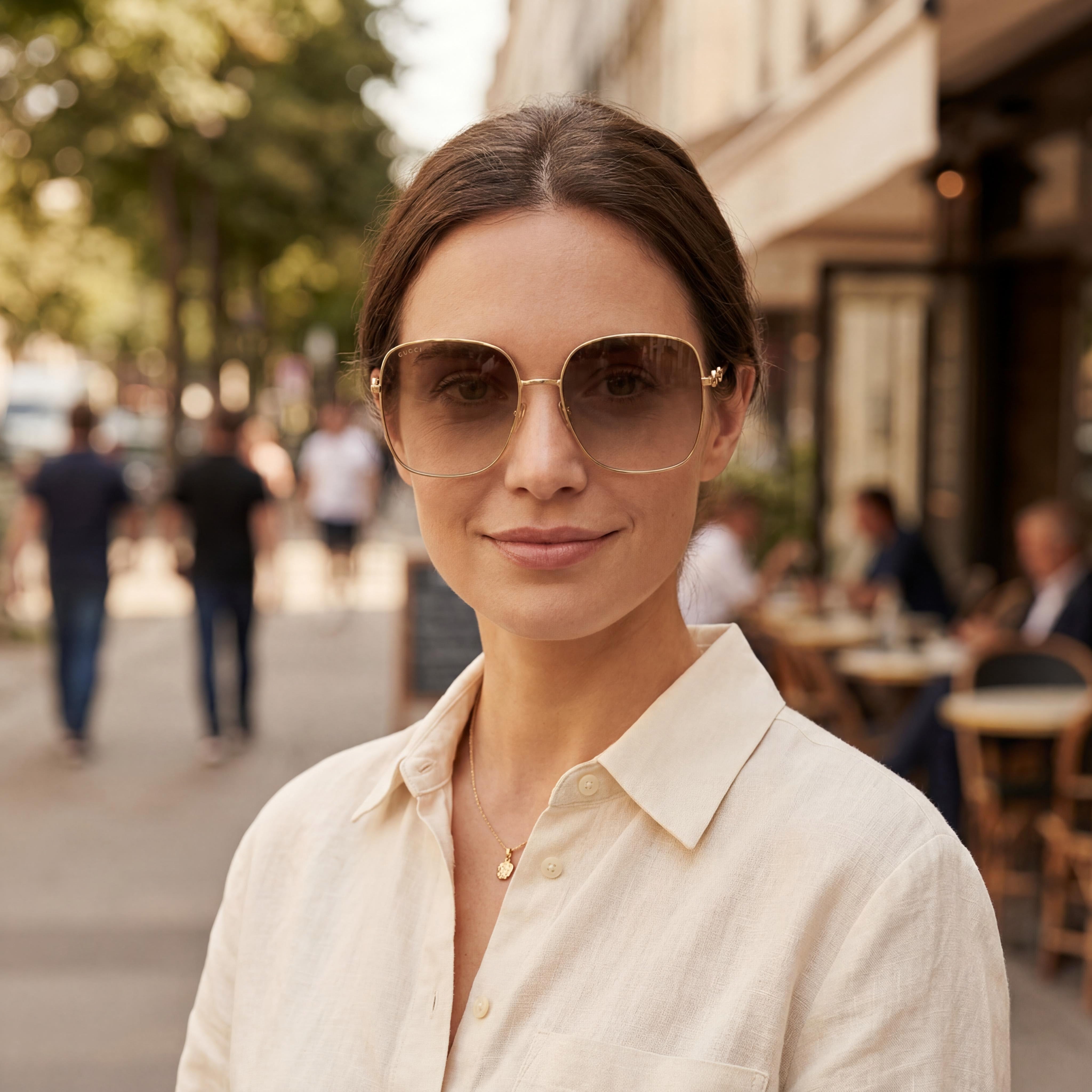 Gucci Gg0879s Women's Gold Brown Acetate Square Brown Gradient UV Protection Sunglasses Lens 61mm Bridge 18mm, Photo 6