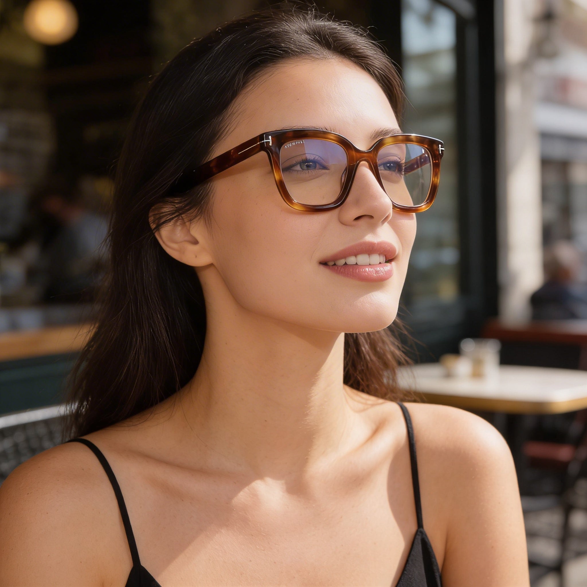 Tom Ford Gafas de Mujer Modernas Cuadradas con Montura Completa Bloqueo de Luz Azul Ámbar Transparente Brillante 51mm, Photo 6