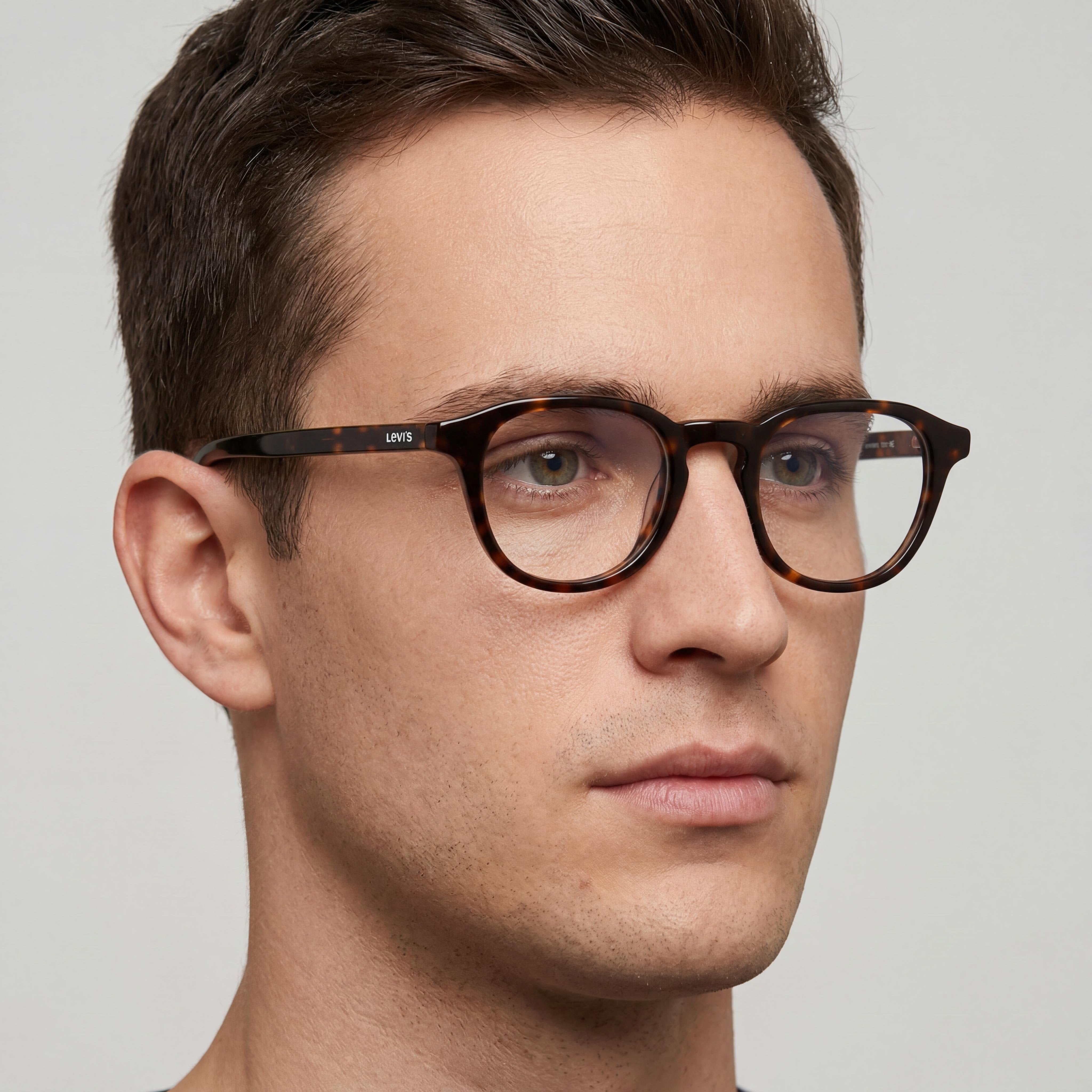 Gafas de acetato Levi's Modern para hombre, diseño Habana, con 48 mm de ancho de lente, 24 mm de ancho de puente y 145 mm de longitud de patilla, Photo 4