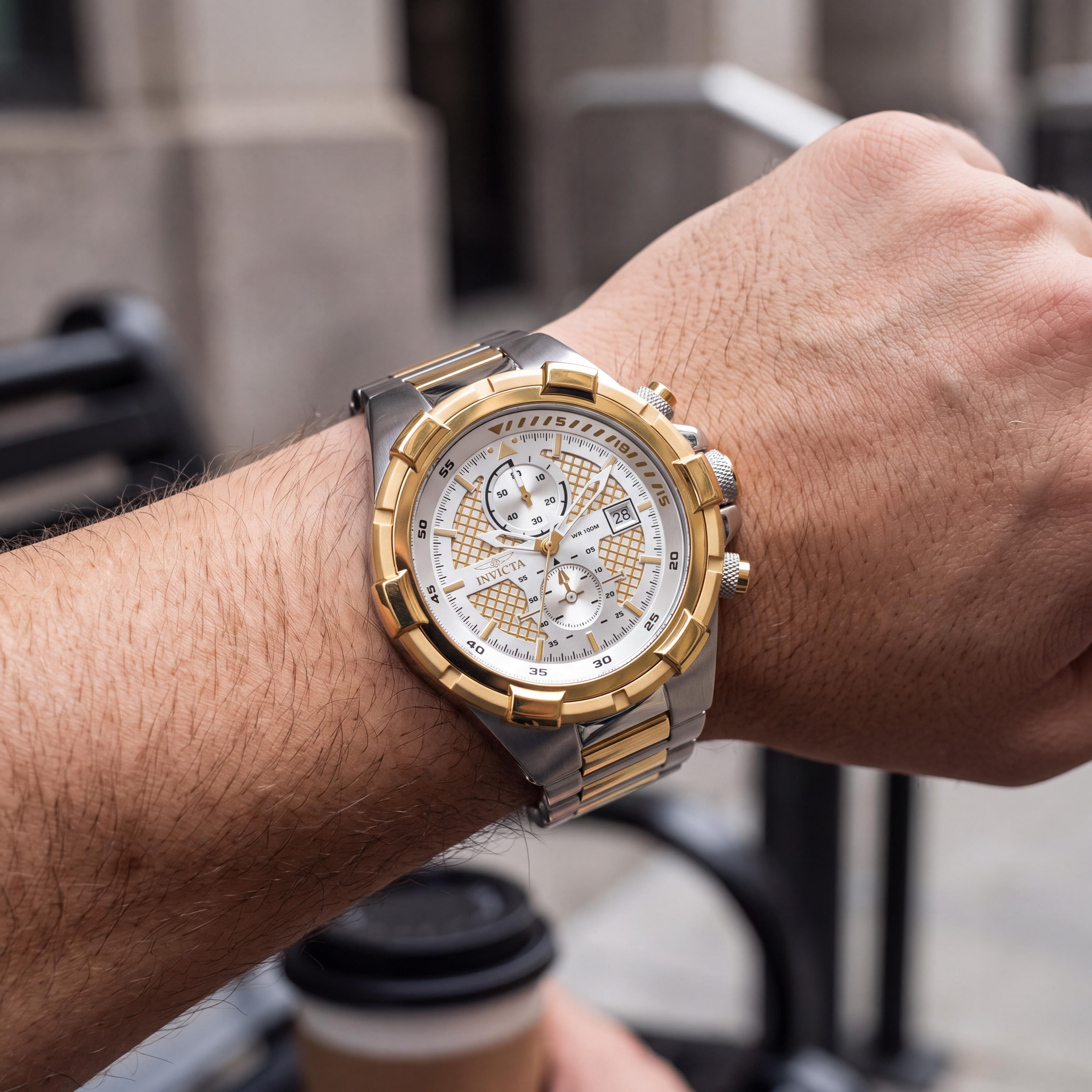 Invicta Reloj de hombre Aviator 28120 Cronógrafo Cuarzo Tono plateado Tono dorado Acero inoxidable 51mm 100m RM, Photo 4
