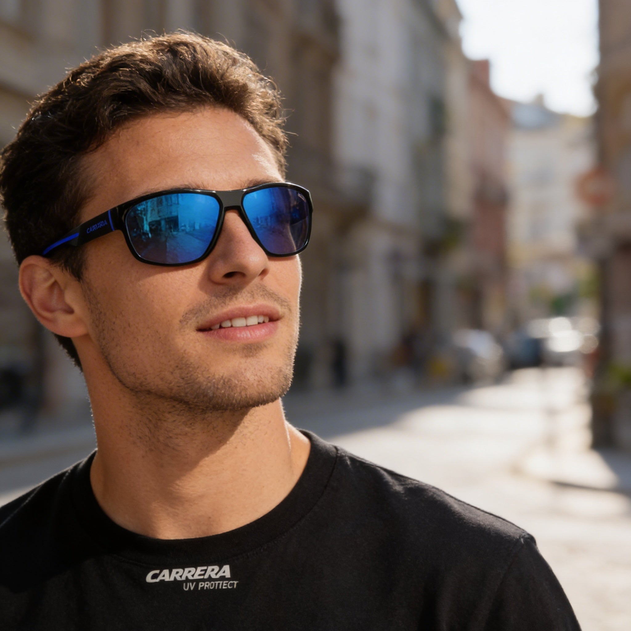 Carrera Casual Men's Black Blue ECO POLYAMIDE Frame UV Protection Sunglasses with Blue Multilayer Lenses 63mm, Photo 5