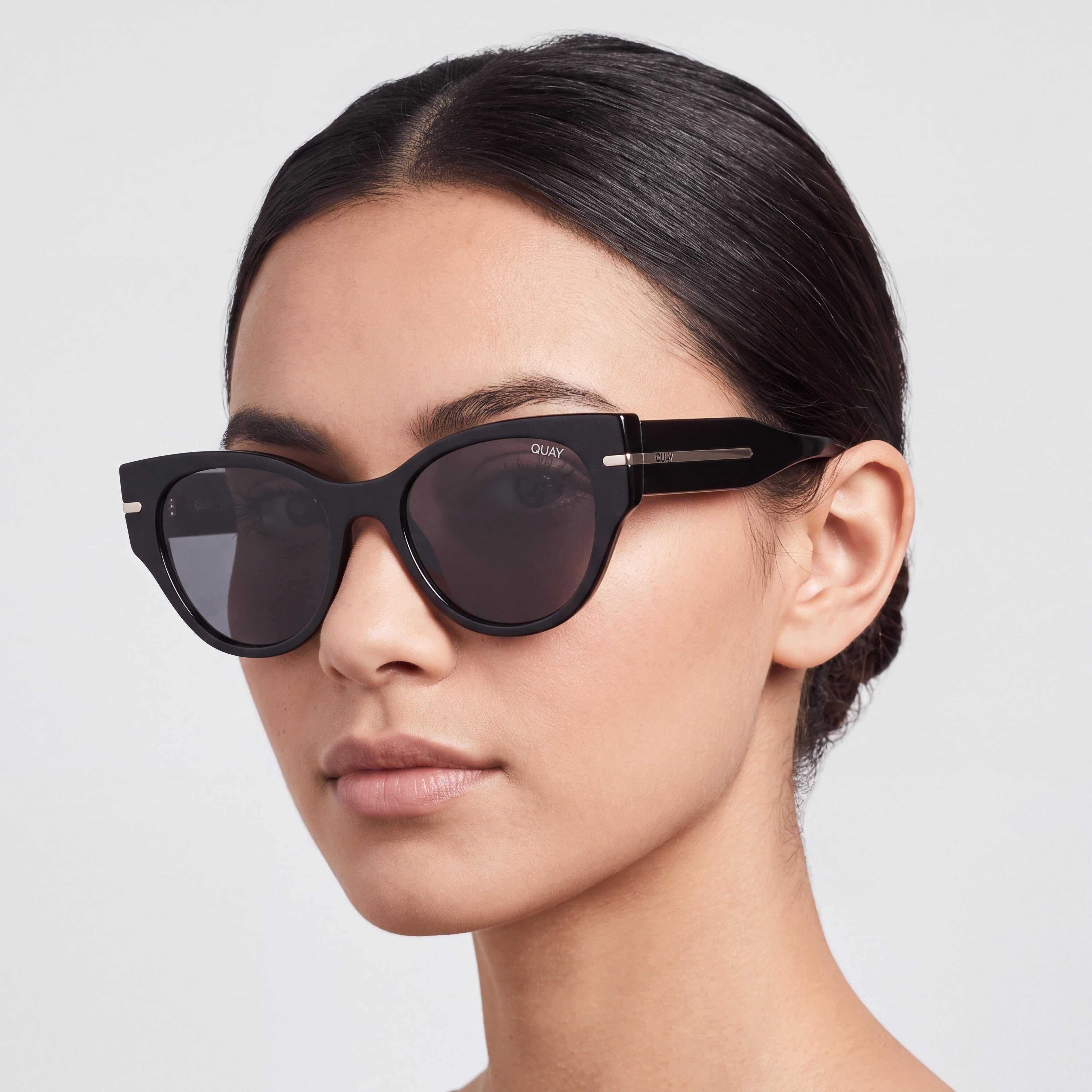 QUAY AUSTRALIA Chit Chat Women's Black Cat Eye Injection Frame Smoke Lenses Non-Polarized UV Protection 145-19-140, Photo 5