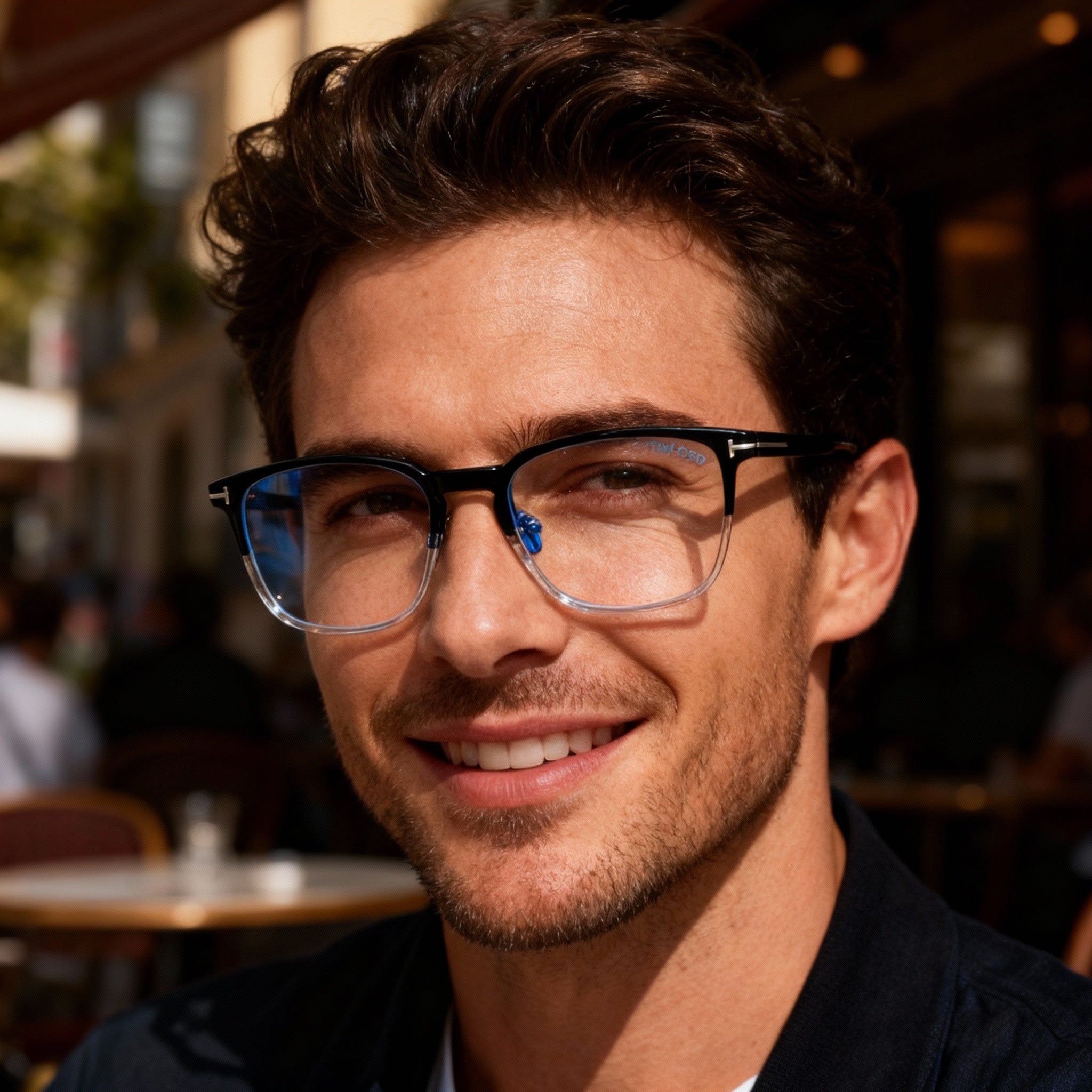 Tom Ford FT5699-B Men's Shiny Black Crystal Plastic Square Full Rim Blue Light Block Non-Polarized Eyeglasses 53mm, Photo 3