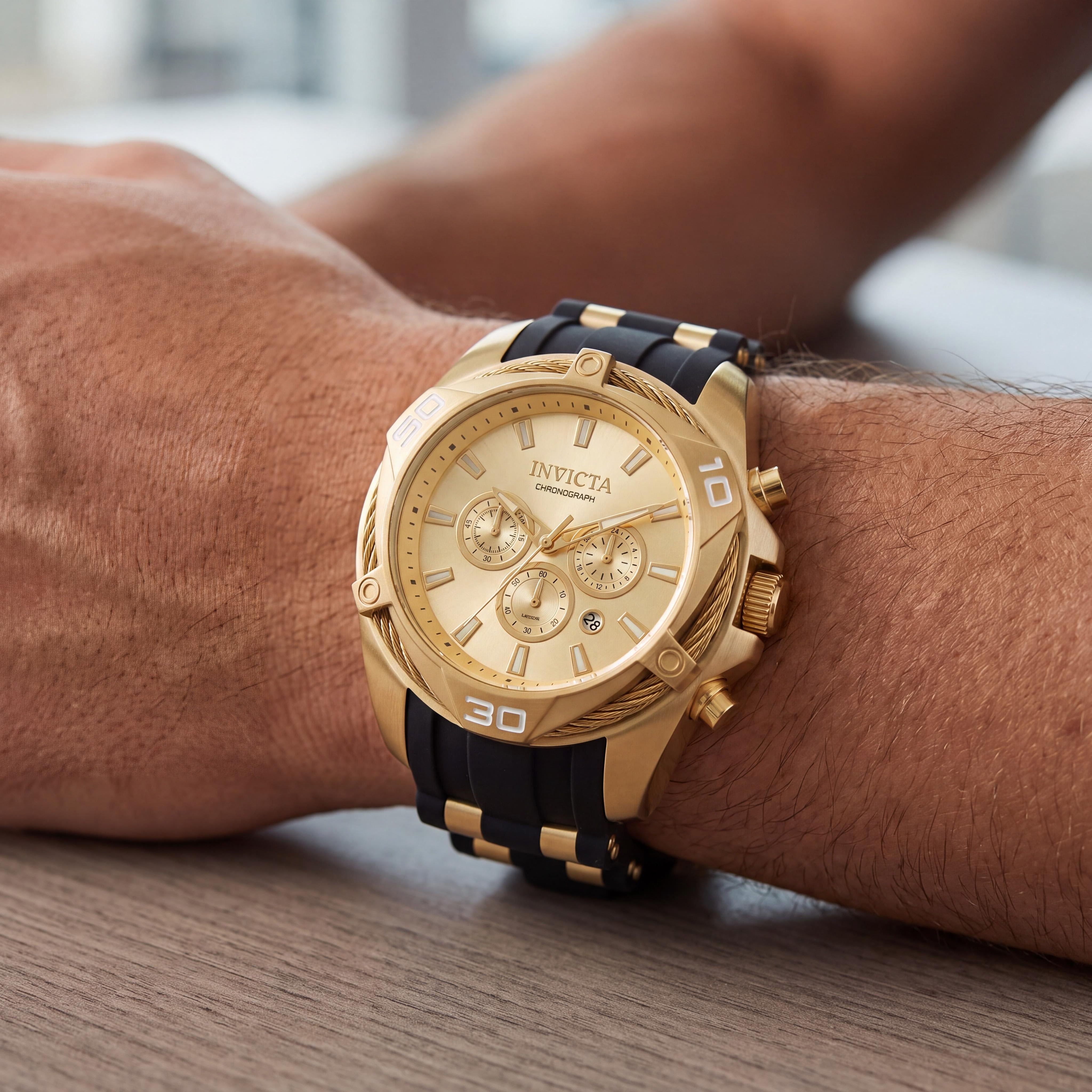 Invicta Bolt 34142 Men's Gold Case Silicone Strap Quartz Chronograph Water Resistant Watch 50mm, Photo 4