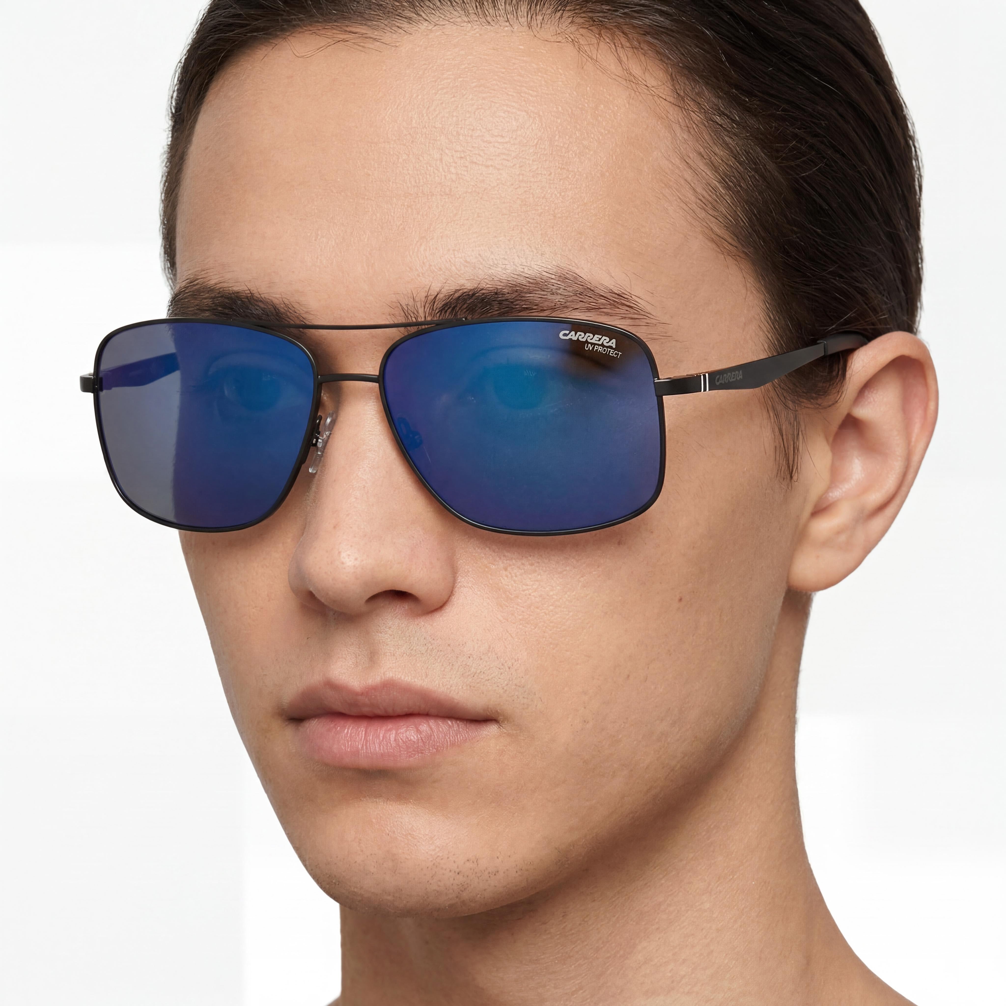Carrera 8040/S Gafas de sol de aviador unisex de acero inoxidable negro gris lentes de espejo azul cielo 60mm, Photo 4
