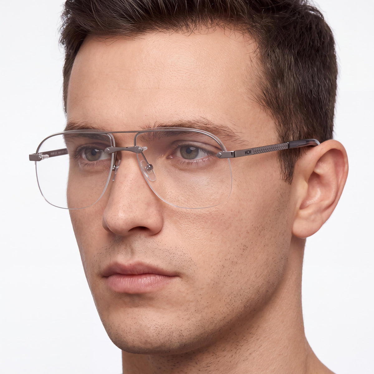 MCM WORLDWIDE MW5019 Semi-Rimless Metal Optical Frames for Men in Light Ruthenium, Size 59-12-145, Photo 4