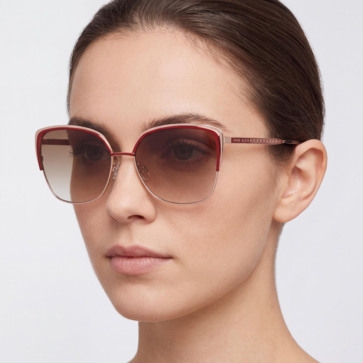 Gafas de Sol de Mujer Anne Klein Ak7080 Merlot Marrón Gradiente Metal Protección UV Lente 56mm, Photo 5
