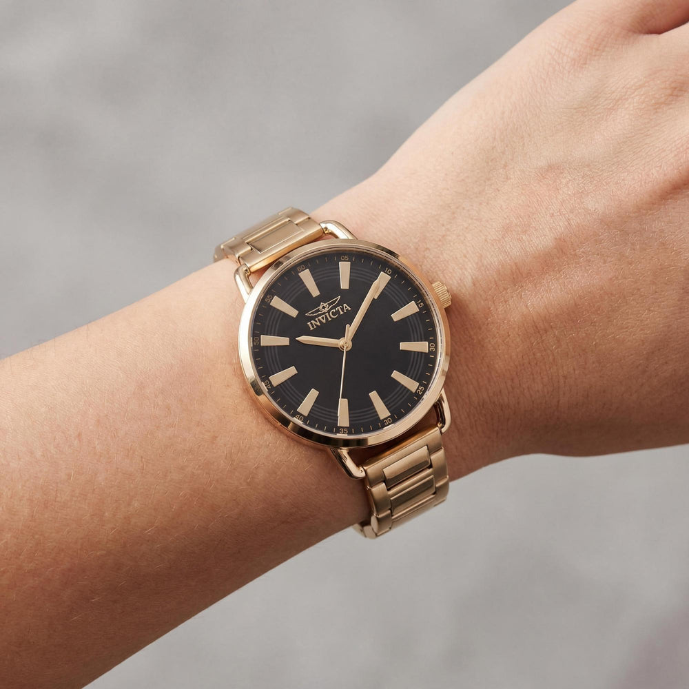 Reloj Invicta Wildflower 47322 para mujer, esfera negra dorada, cuarzo, resistente al agua y a los arañazos, 38 mm