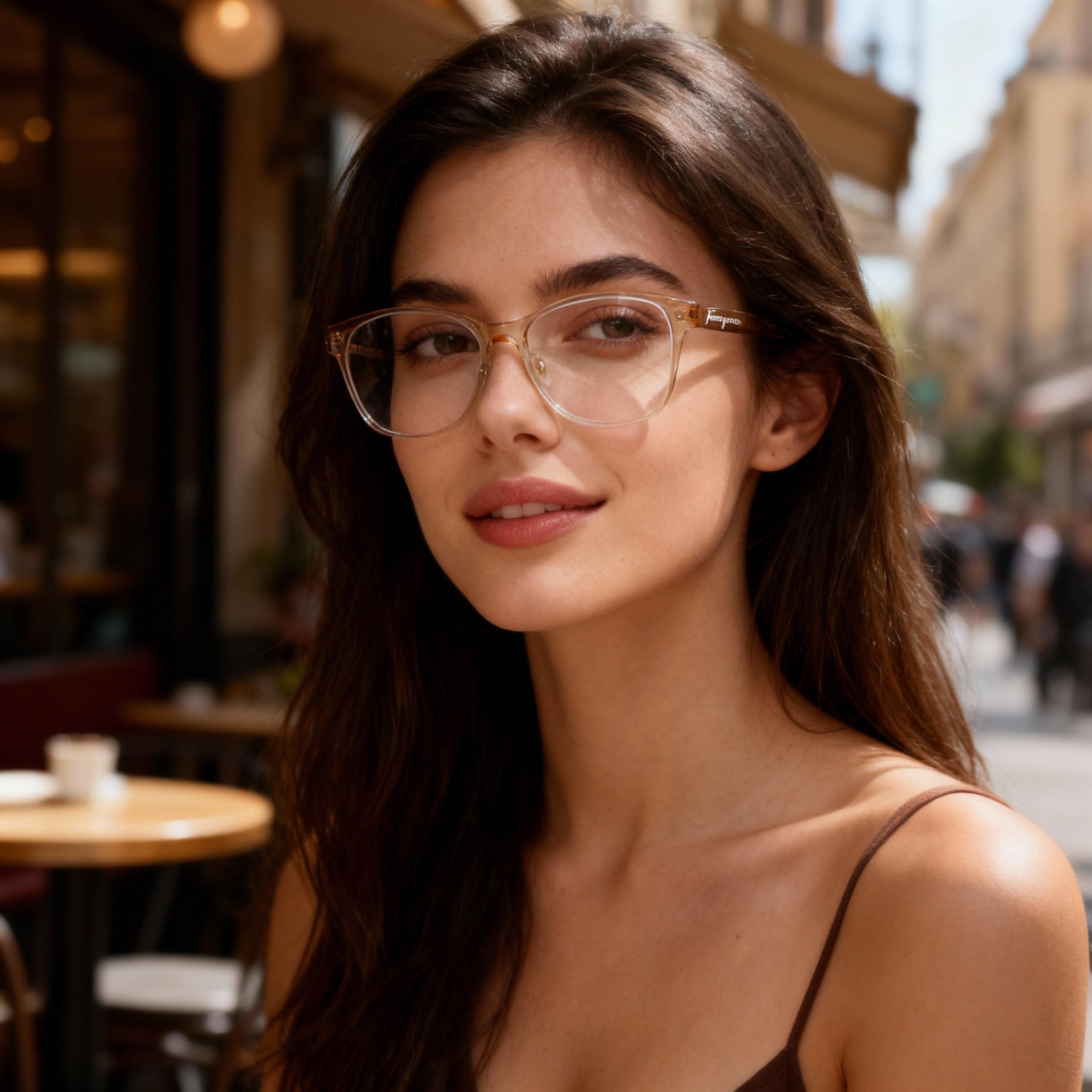 Salvatore Ferragamo Modern Women's Acetate Non-Polarized Sunglasses Transparent Brown/Brown Marble 55mm, Photo 4