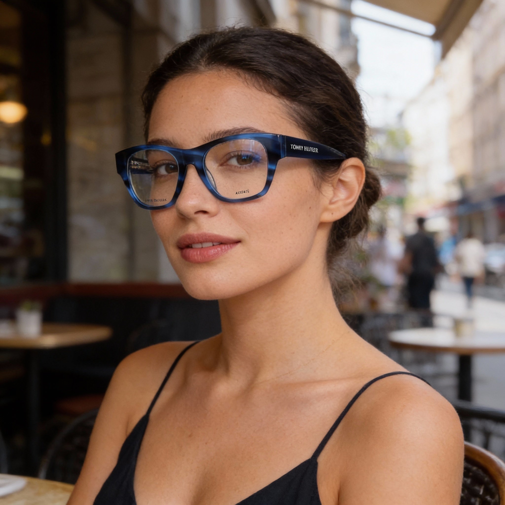 Tommy Hilfiger Modern Women's Sunglasses, featuring a Blue Horn Acetate Frame and 49mm Lens Width, Photo 5
