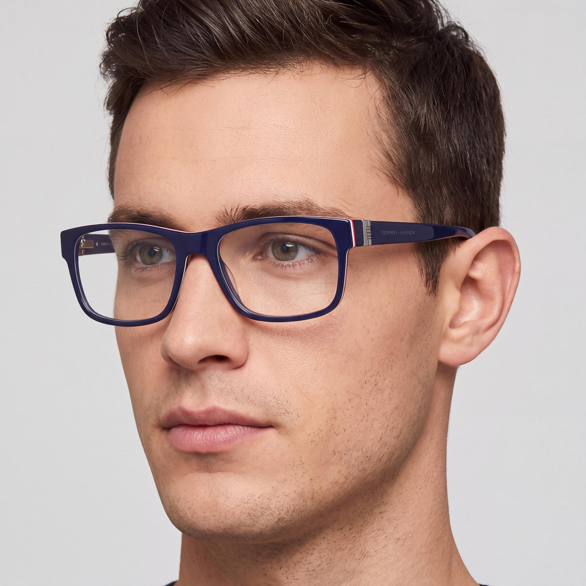 Tommy Hilfiger Men's Modern Eyeglasses - Blue Acetate Rectangle Full Rim Frame, 57mm Lens, Photo 4