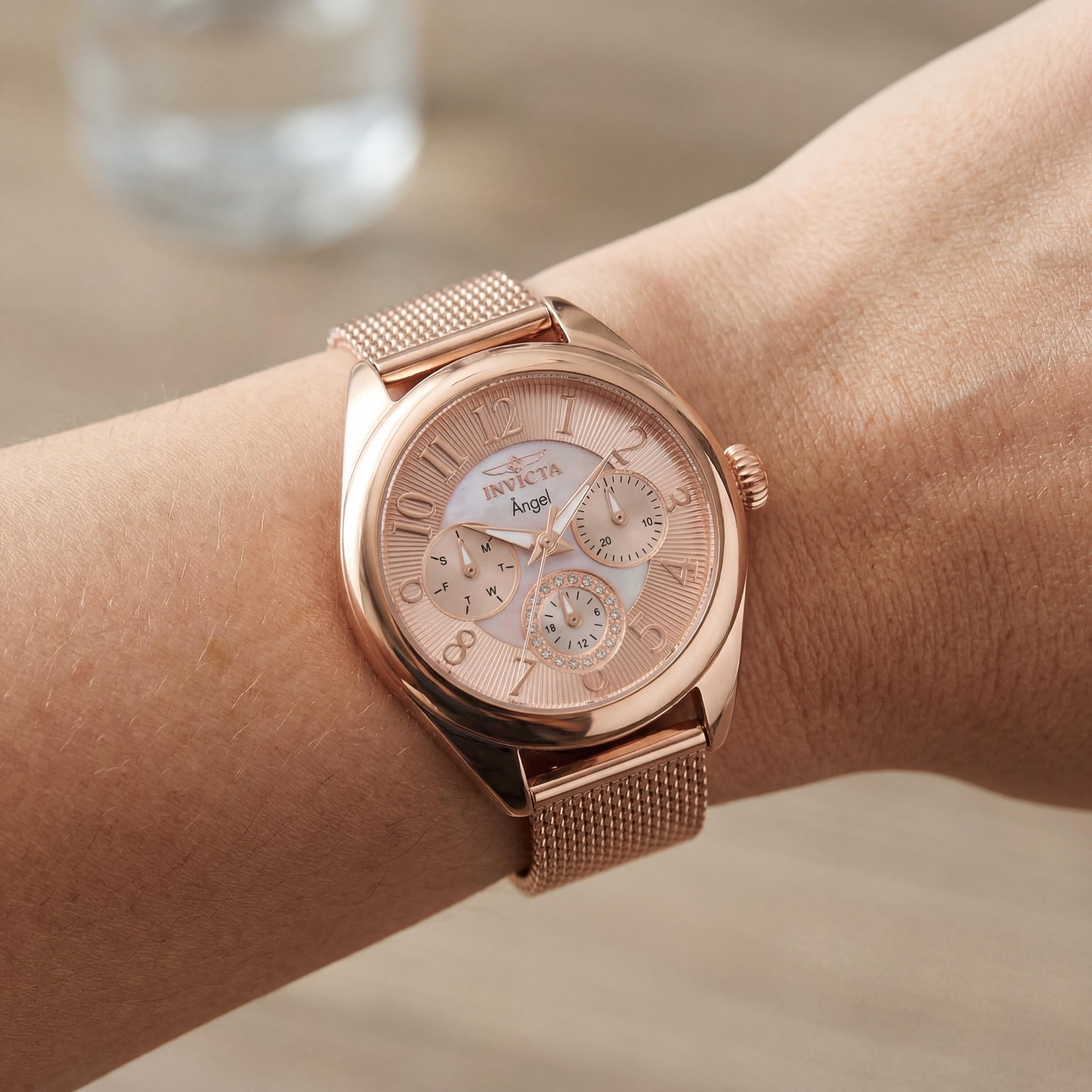 Invicta Angel Collection 27454 Reloj de cuarzo para mujer, acero inoxidable oro rosa de 35 mm, resistente al agua, Photo 4