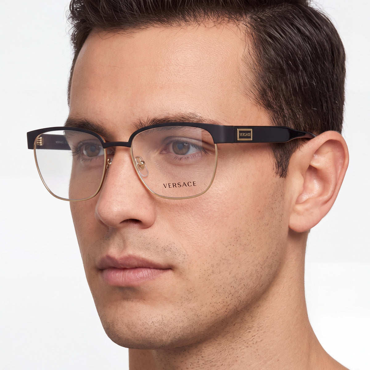 Gafas Versace Modern VE1264 Unisex con Montura Metálica Dorada y Negra Mate, Diseño Almohada, Lentes Transparentes 54mm, Photo 5