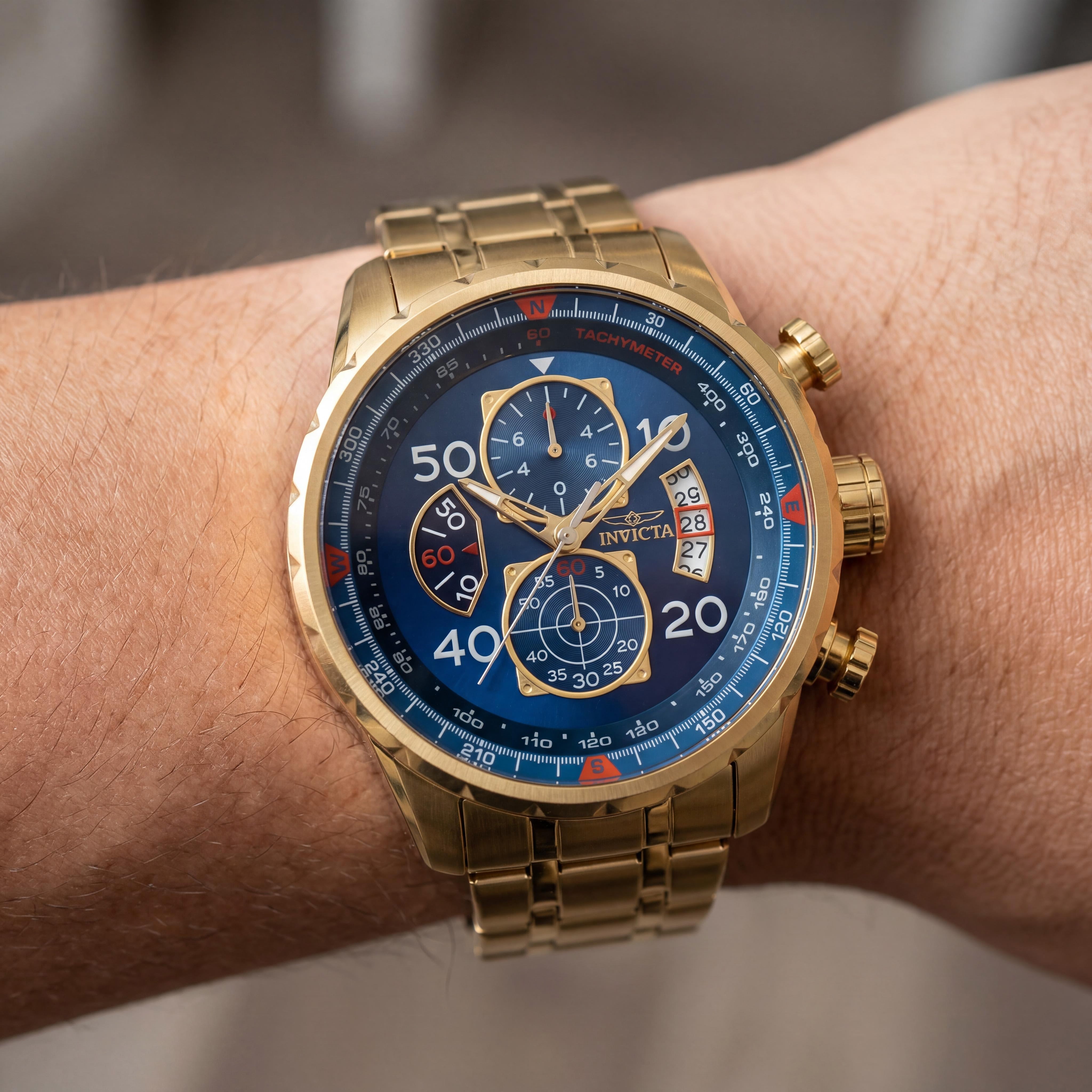 Reloj Invicta Aviator 36602 Unisex Cuarzo Acero Inoxidable Esfera Azul 48mm Resistente al Agua, Photo 4