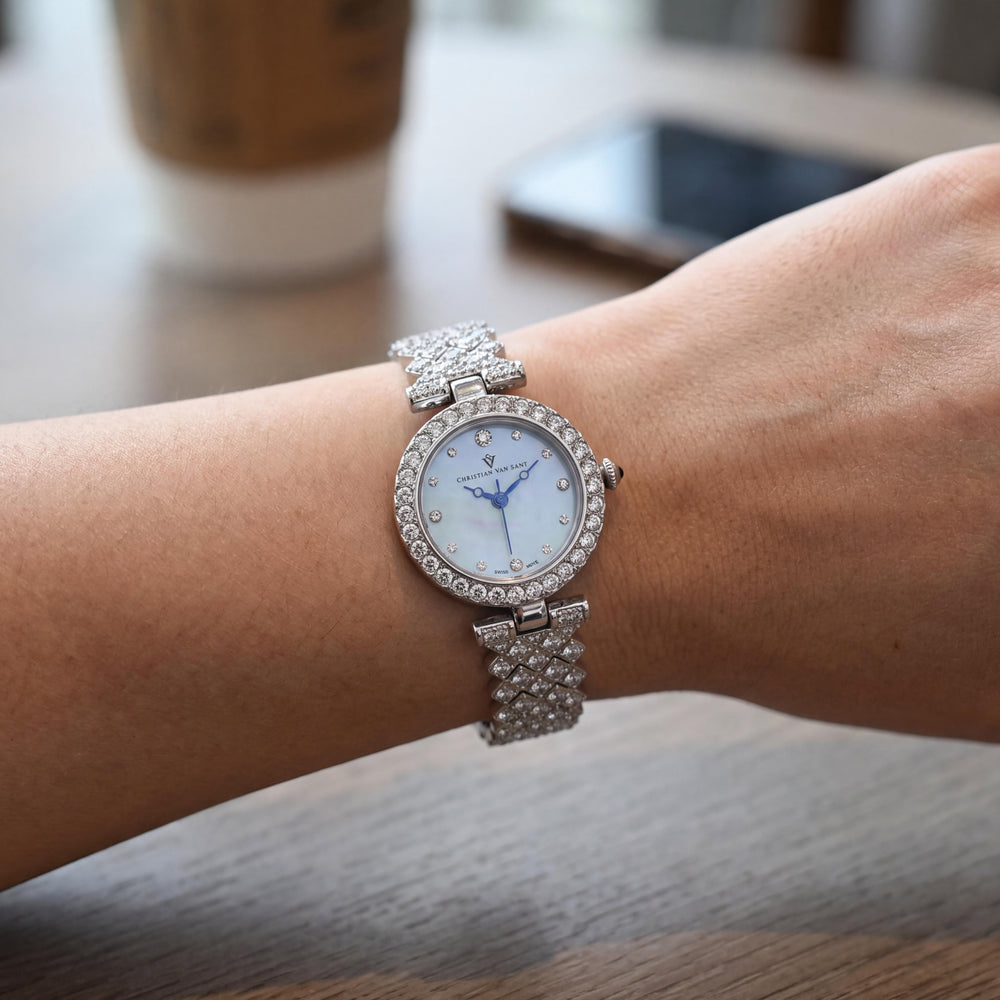 Christian Van Sant CV2952 Women's Silver Stainless Steel Quartz Movement Watch with Blue Dial, 3 ATM Water Resistant