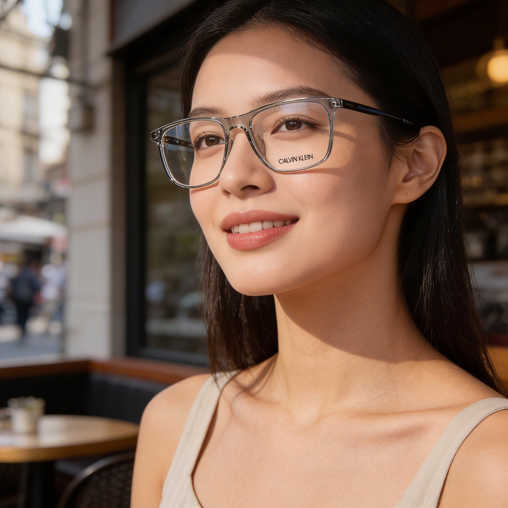 Calvin Klein CK21700 Women's Crystal Smoke Acetate Rectangular Eyeglasses with Non- Demo Lenses 54mm, Photo 4