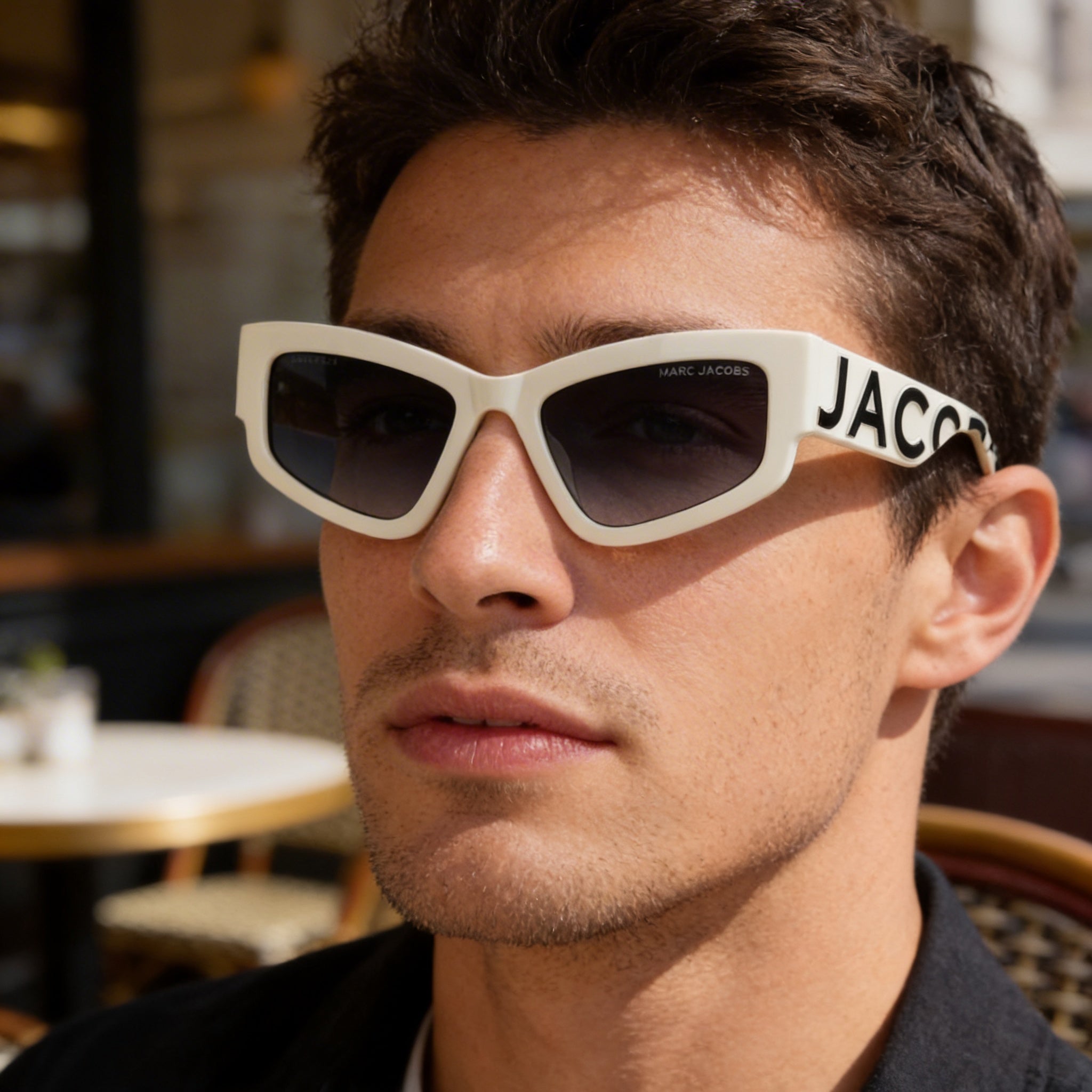 Marc Jacobs Casual Men's Beige Black Polyamide Non-Polarized Polycarbonate Dark Grey Shaded Sunglasses 55-19-145mm, Photo 3
