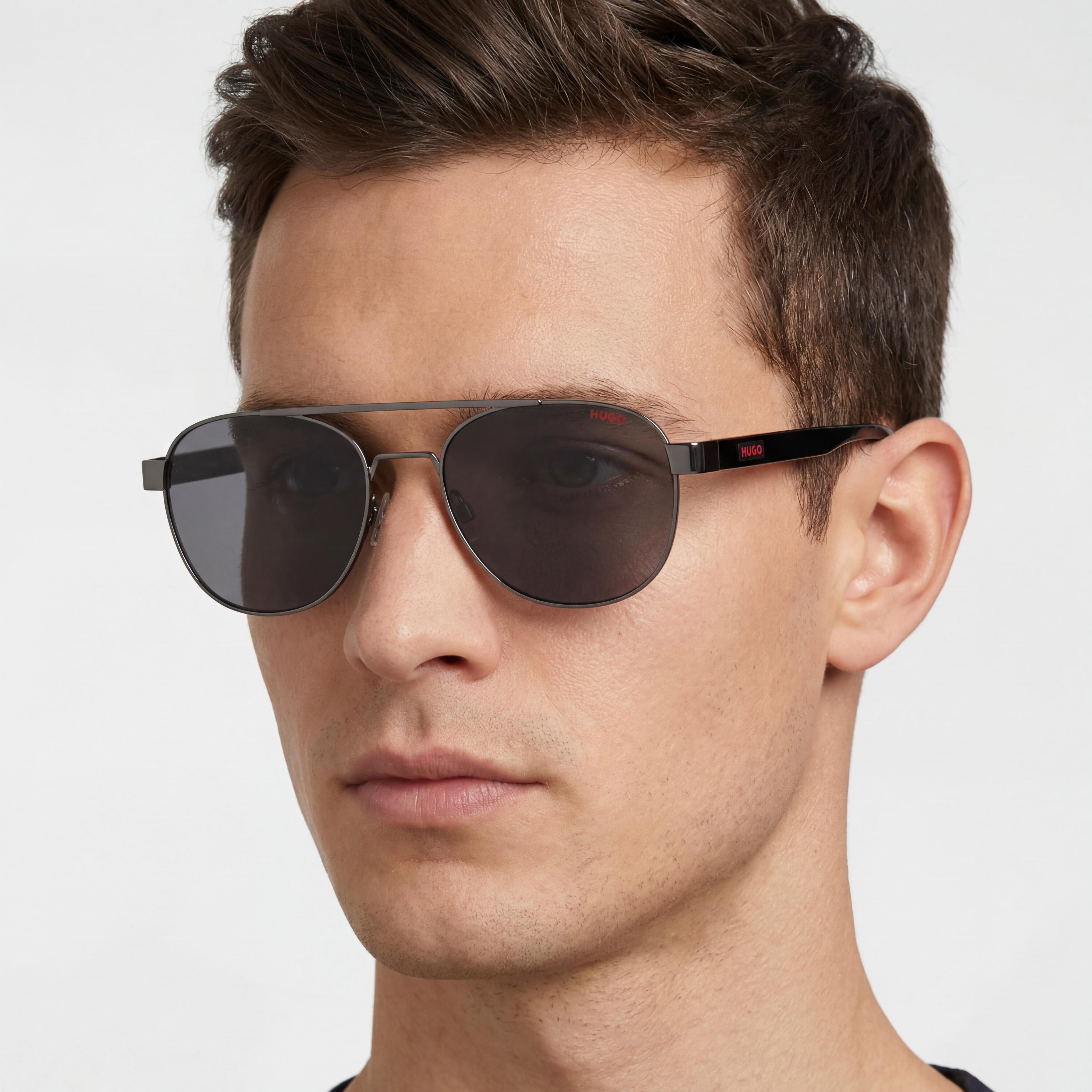 HUGO Casual Men's Matte Dark Ruthenium Metal UV Protected Sunglasses with Smoky Dark Brown Lenses 54mm, Photo 5