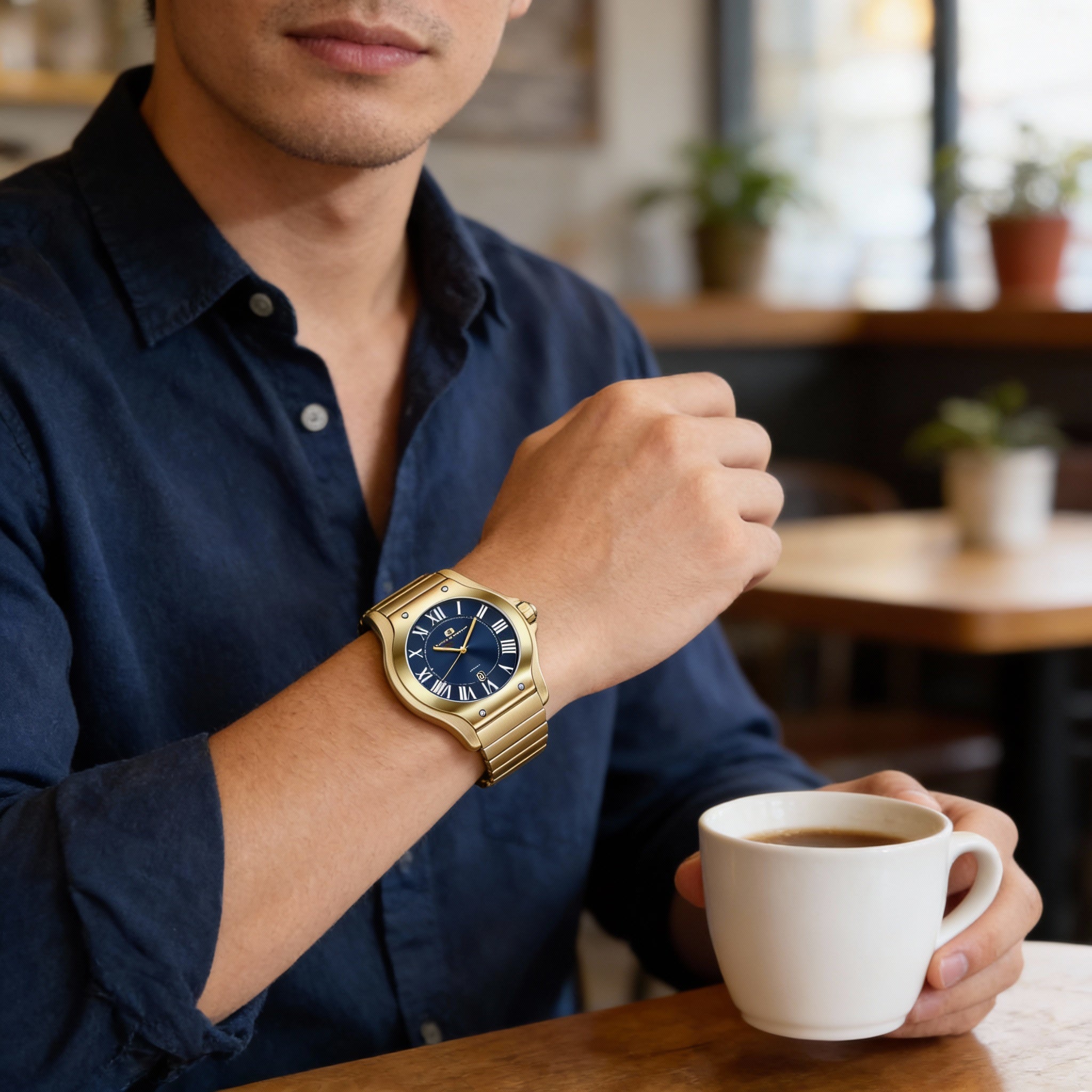 Reloj Oceanaut de cuarzo para hombre, acero inoxidable, esfera azul, resistente al agua, Photo 4