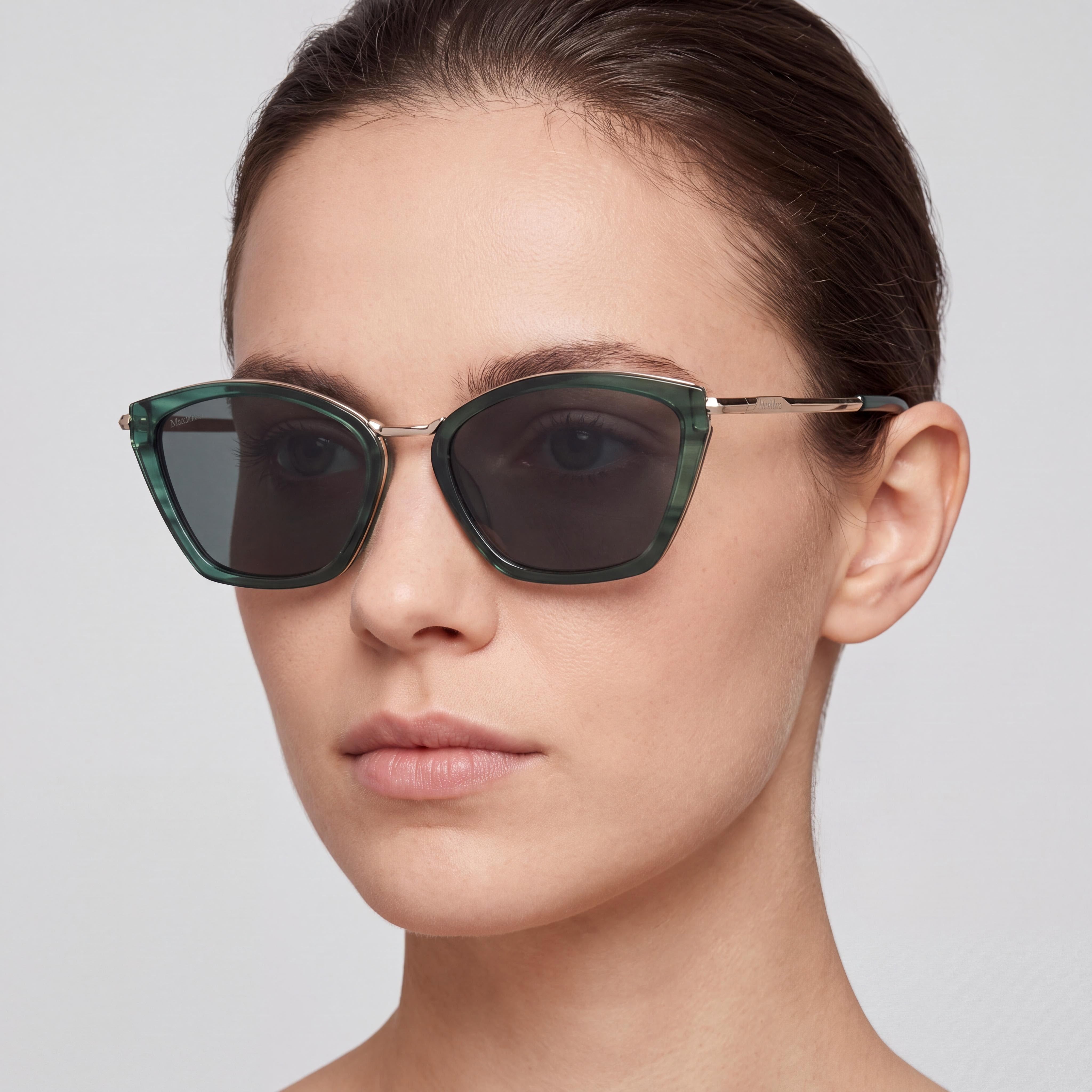 MaxMara Casual Women's Dark Green Acetate Frame Sunglasses with Green Plastic Lenses, 54mm, Photo 4