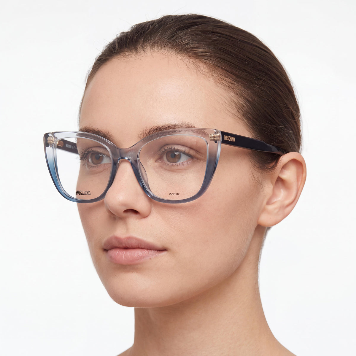 Gafas graduadas unisex Moschino MOS603 Trendy de acetato estilo ojo de gato, azul cristal, 52 mm, Photo 5