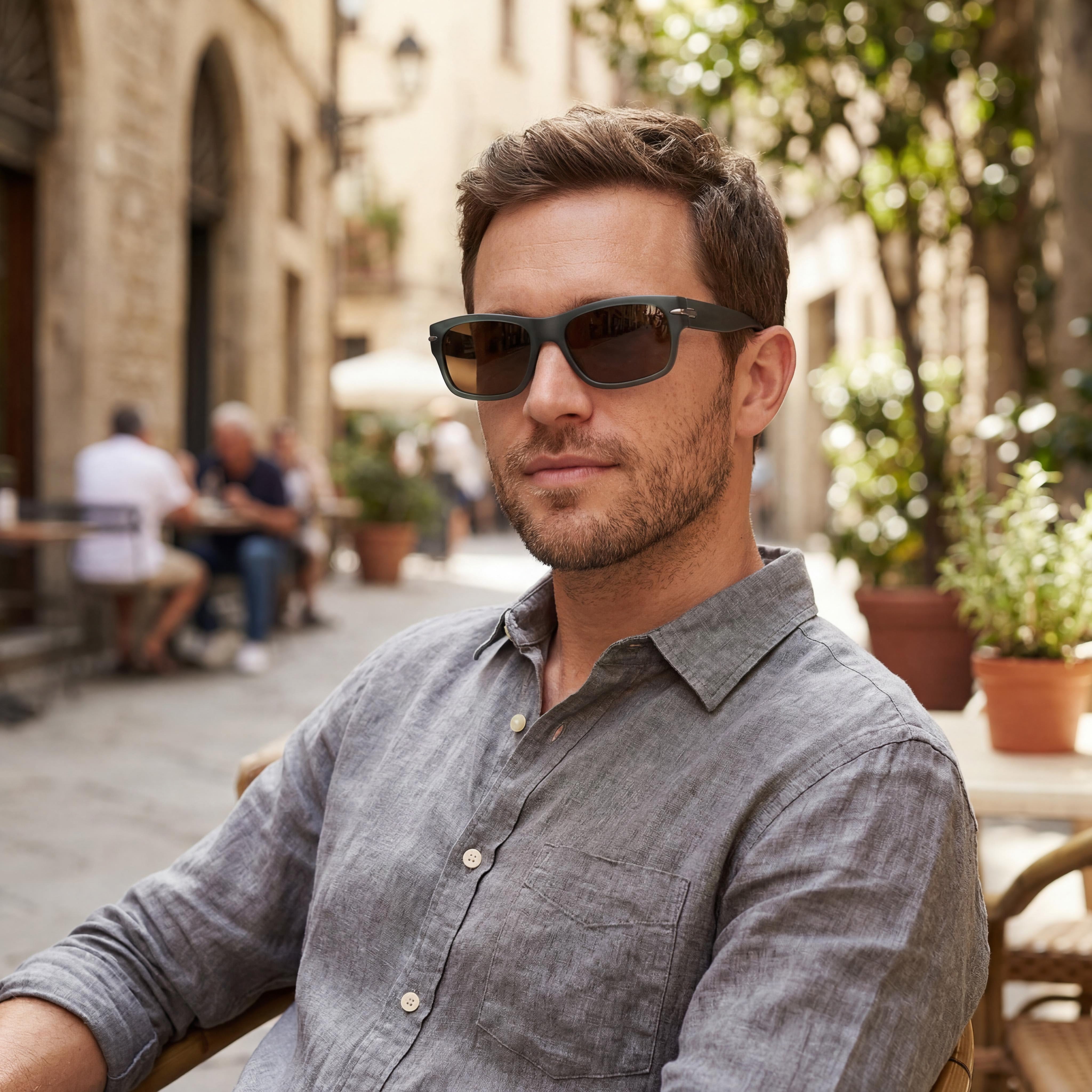 Gafas de sol casuales para hombre rag & bone, montura de acetato verde con lentes marrones, lentes de 55mm puente de 17mm patillas de 145mm, Photo 6