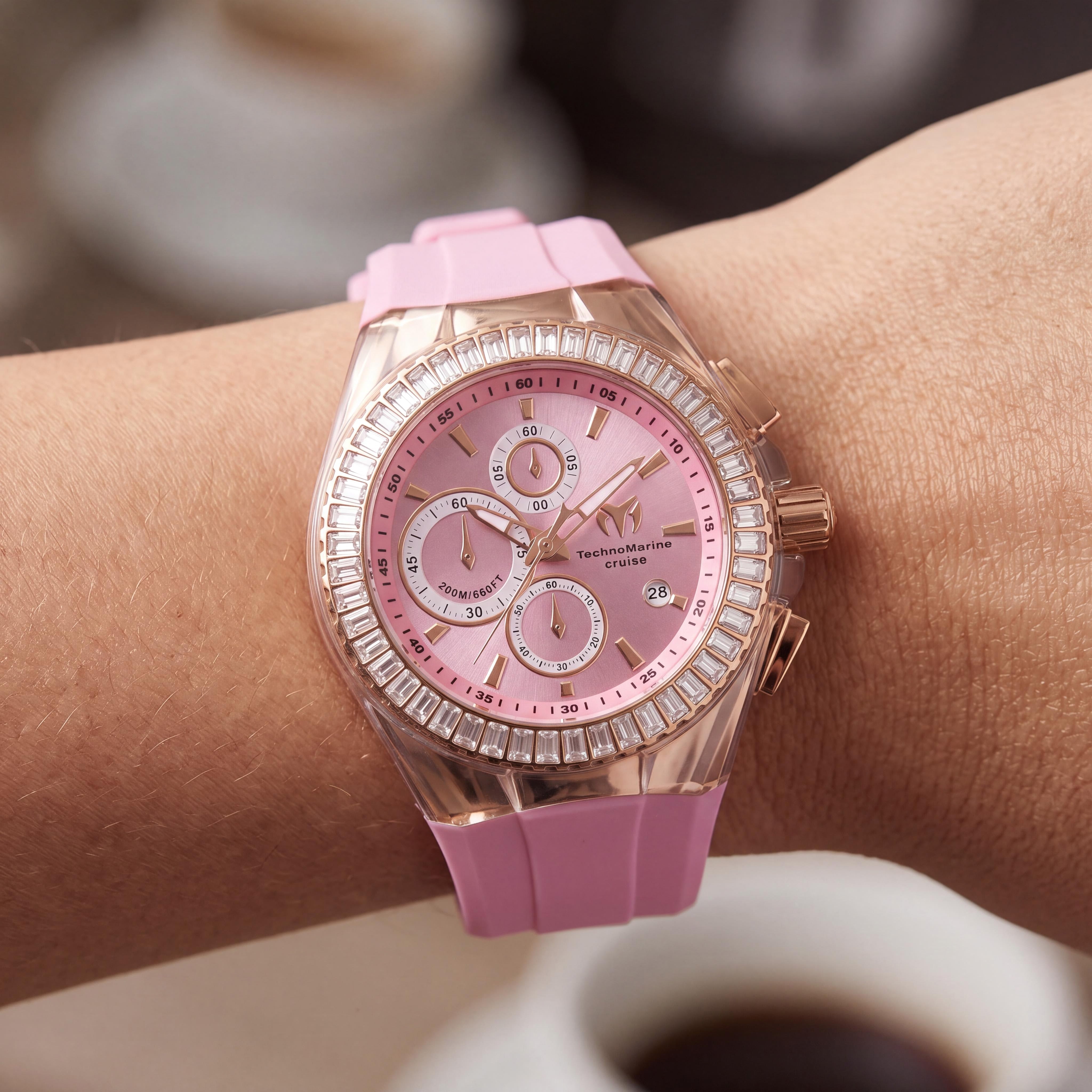 TechnoMarine Cruise TM-121164 Unisex Quartz 45mm Rose-gold Stainless Steel Pink Dial Silicone Strap 20 ATM Water Resistant Watch, Photo 4