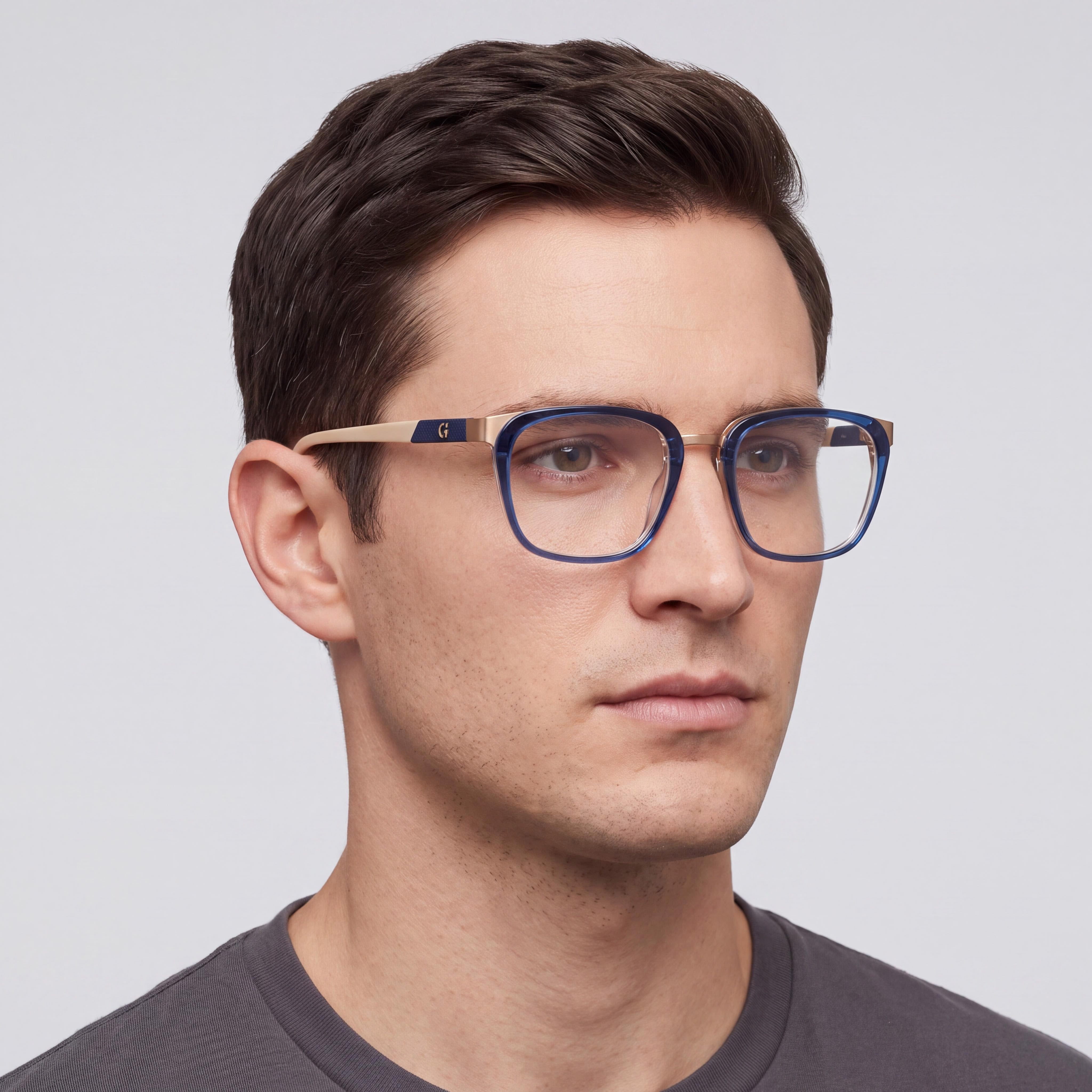Cole Haan CH4523 Unisex Eyeglasses featuring Clear Demo Lenses, Ready for Custom Prescription Lenses, Navy Crystal Frame, Photo 4