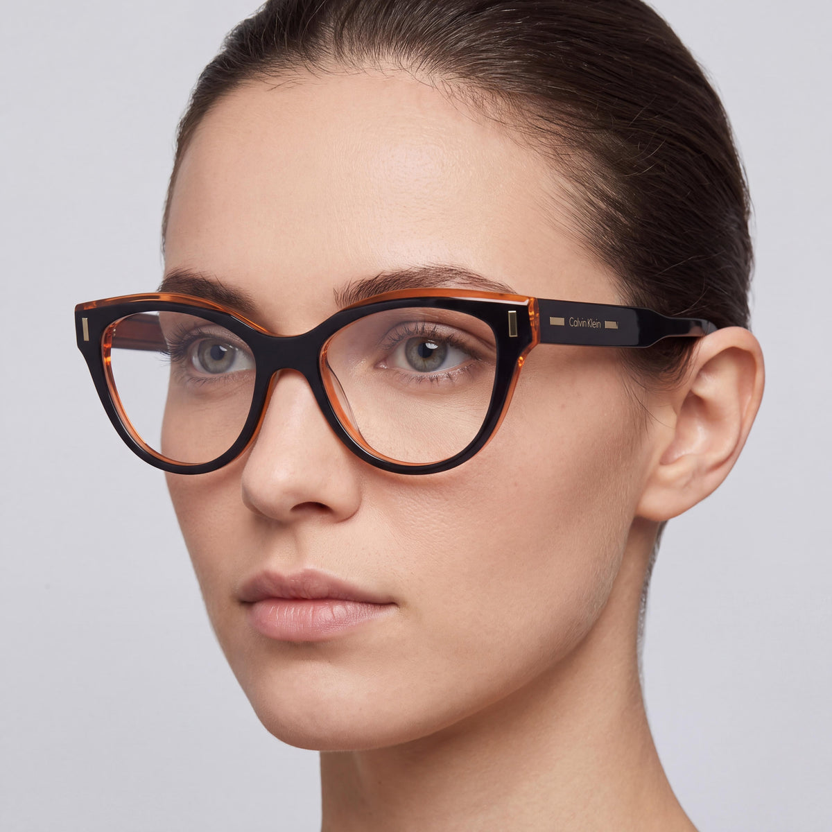 Calvin Klein Modern Unisex Eyewear, Black/Brown Frame & Lens, Polycarbonate Lenses, 53mm Lens Width, Photo 4