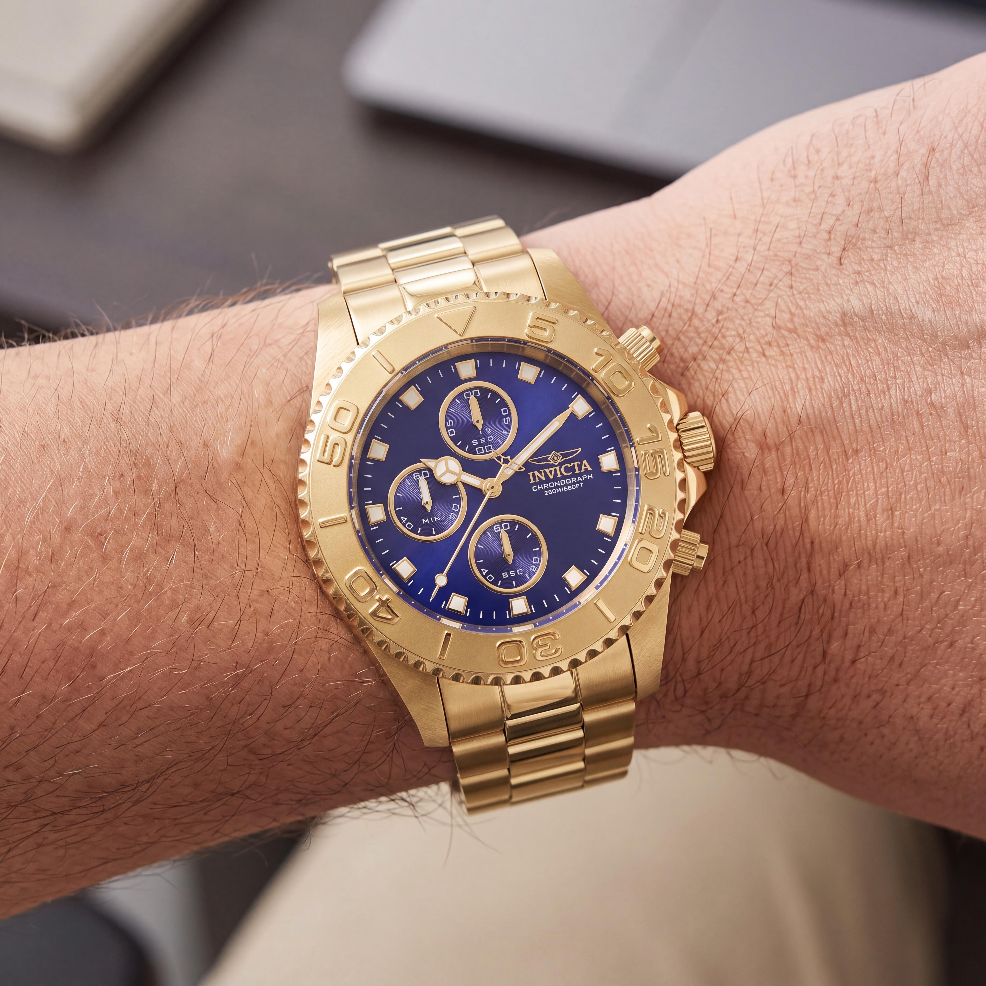 Invicta 28682 Bracelet Men's Gold-Tone Stainless Steel Blue Dial Chronograph Watch 43.5mm, Photo 4