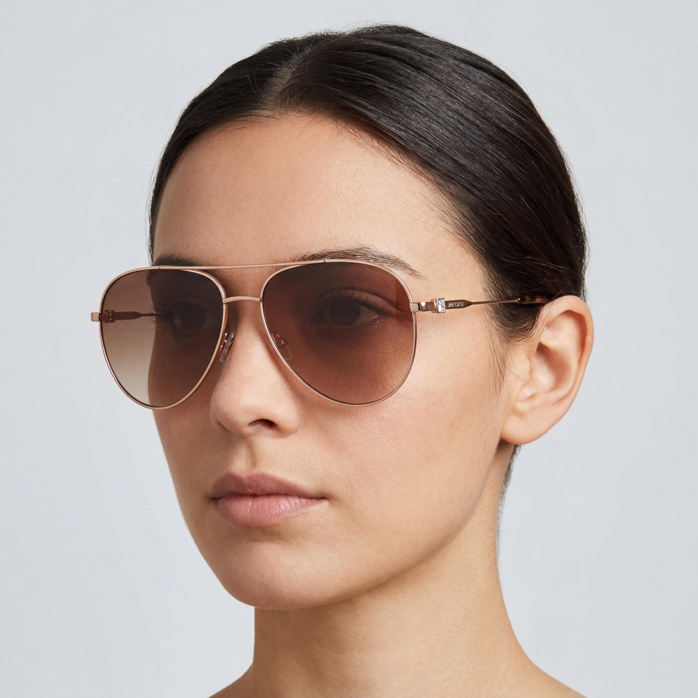 Gafas de sol Jimmy Choo clásicas de acero inoxidable en oro y cobre con protección UV para mujer, tamaño 60 mm