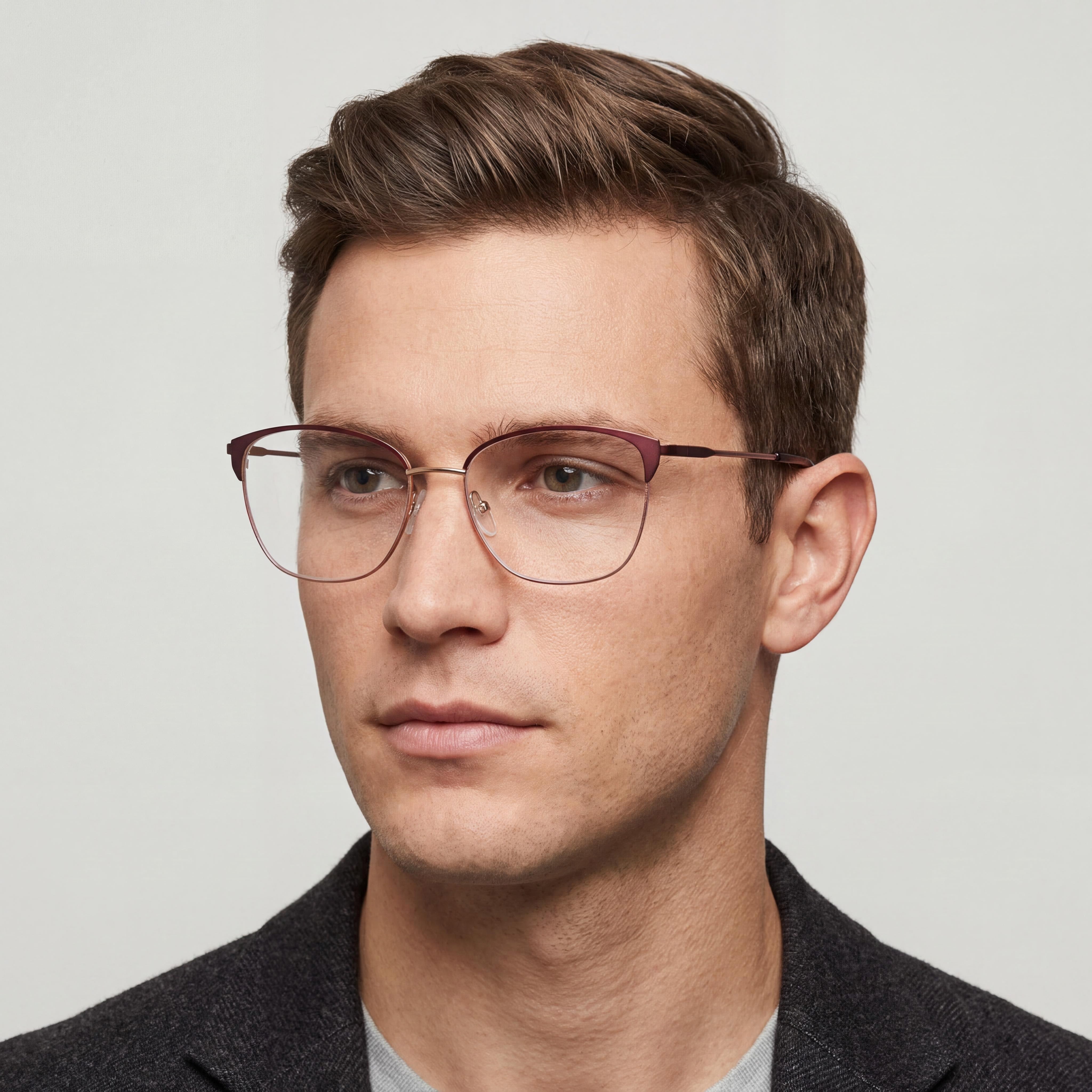 Adensco Classic Men's Burgundy Metal Frame Eyeglasses, Multicolor Polycarbonate Lenses, Size 53-16-135, Photo 3