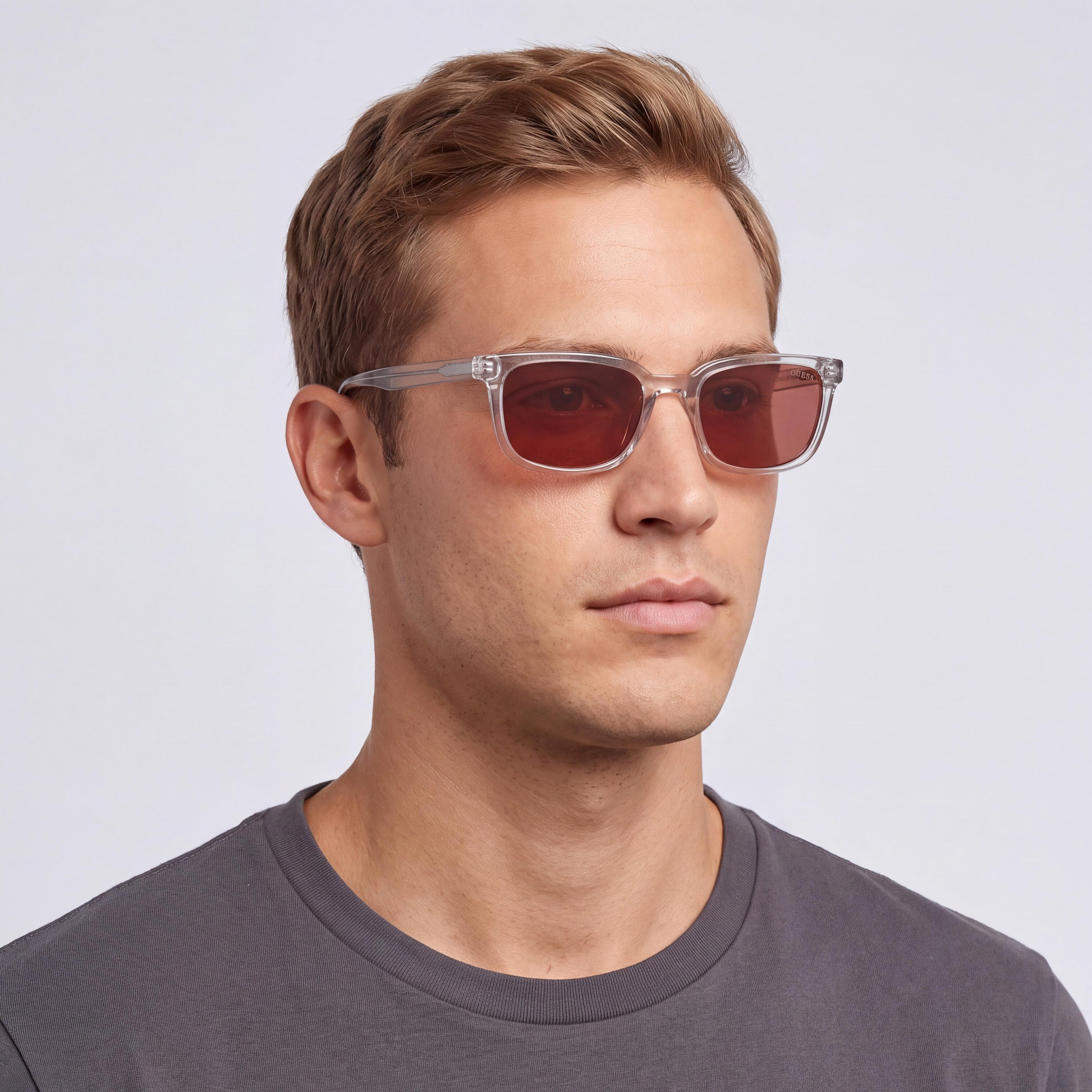 Gafas de sol GUESS unisex con protección UV, armazón rectangular de plástico gris con lentes de policarbonato marrones, 50 mm, Photo 4