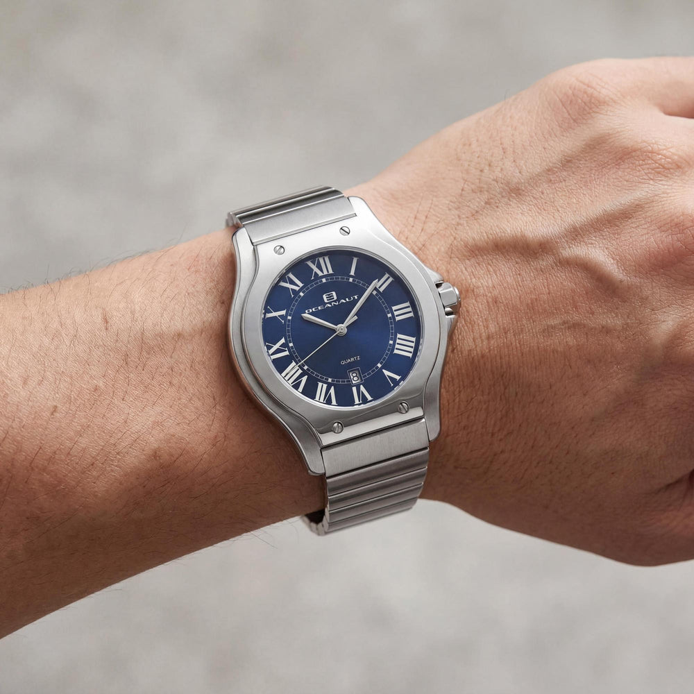 Reloj Oceanaut para hombre con movimiento de cuarzo, esfera azul, caja y pulsera de acero inoxidable, resistente al agua.