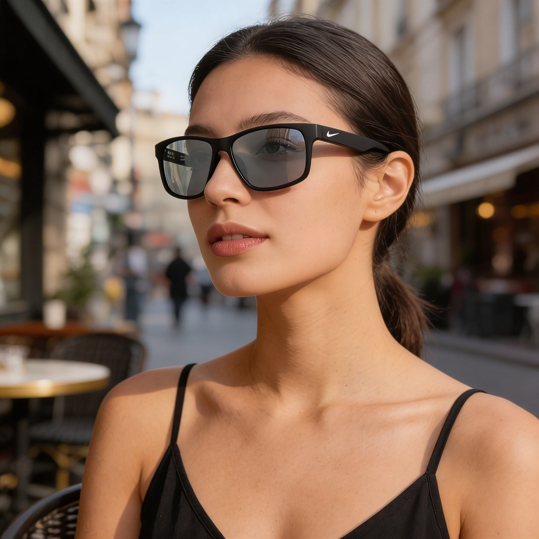 Nike Cruiser Ev0834 Women's Plastic Matte Black with Grey Silver Frame Grey with Silver Flash Lens UV Protected Non-Polarized 59mm, Photo 6
