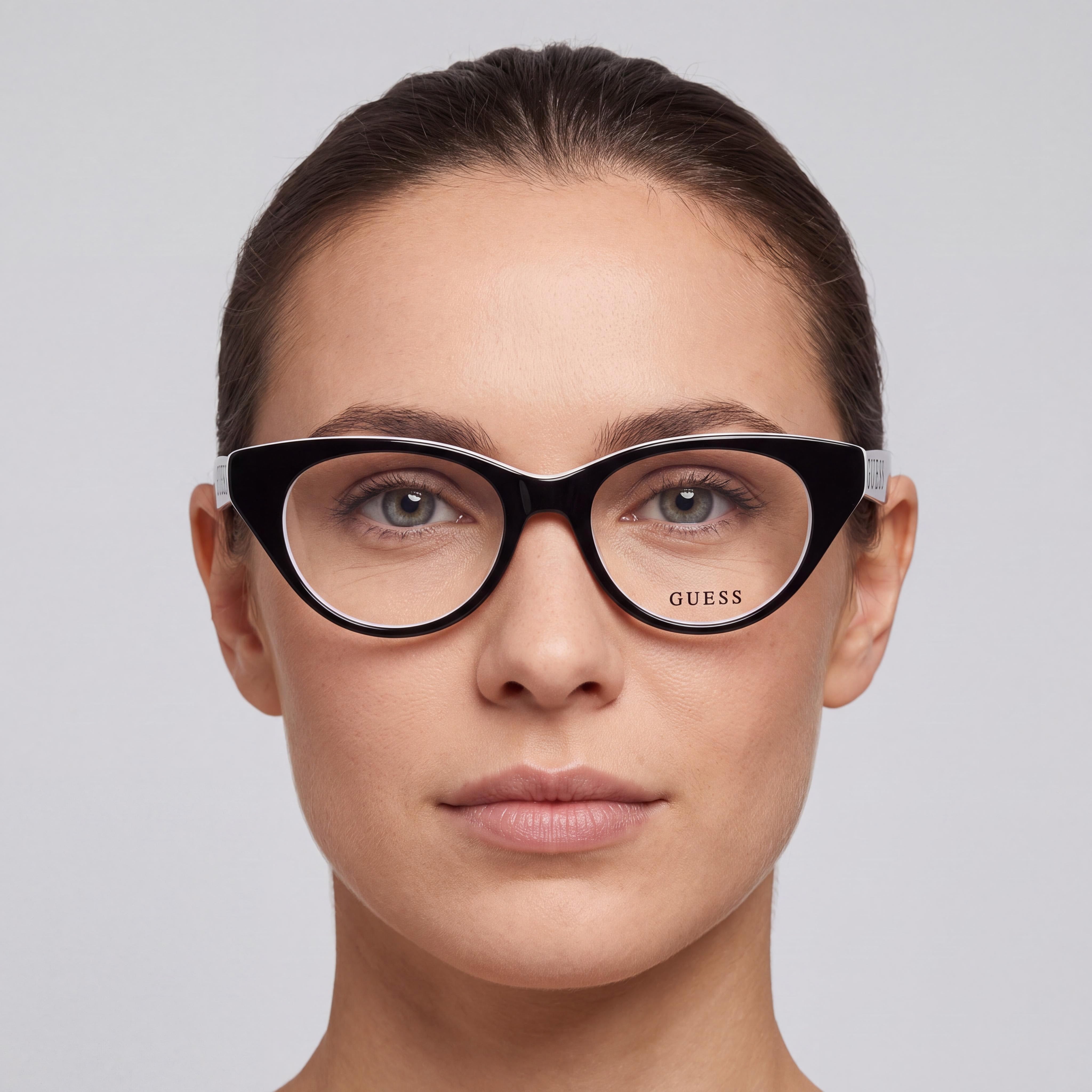 GUESS Gu9192 Women's Black Plastic Cat Eye Eyeglasses Frame with 47mm Lens Width, 16mm Bridge, 130mm Temple Length, Photo 4