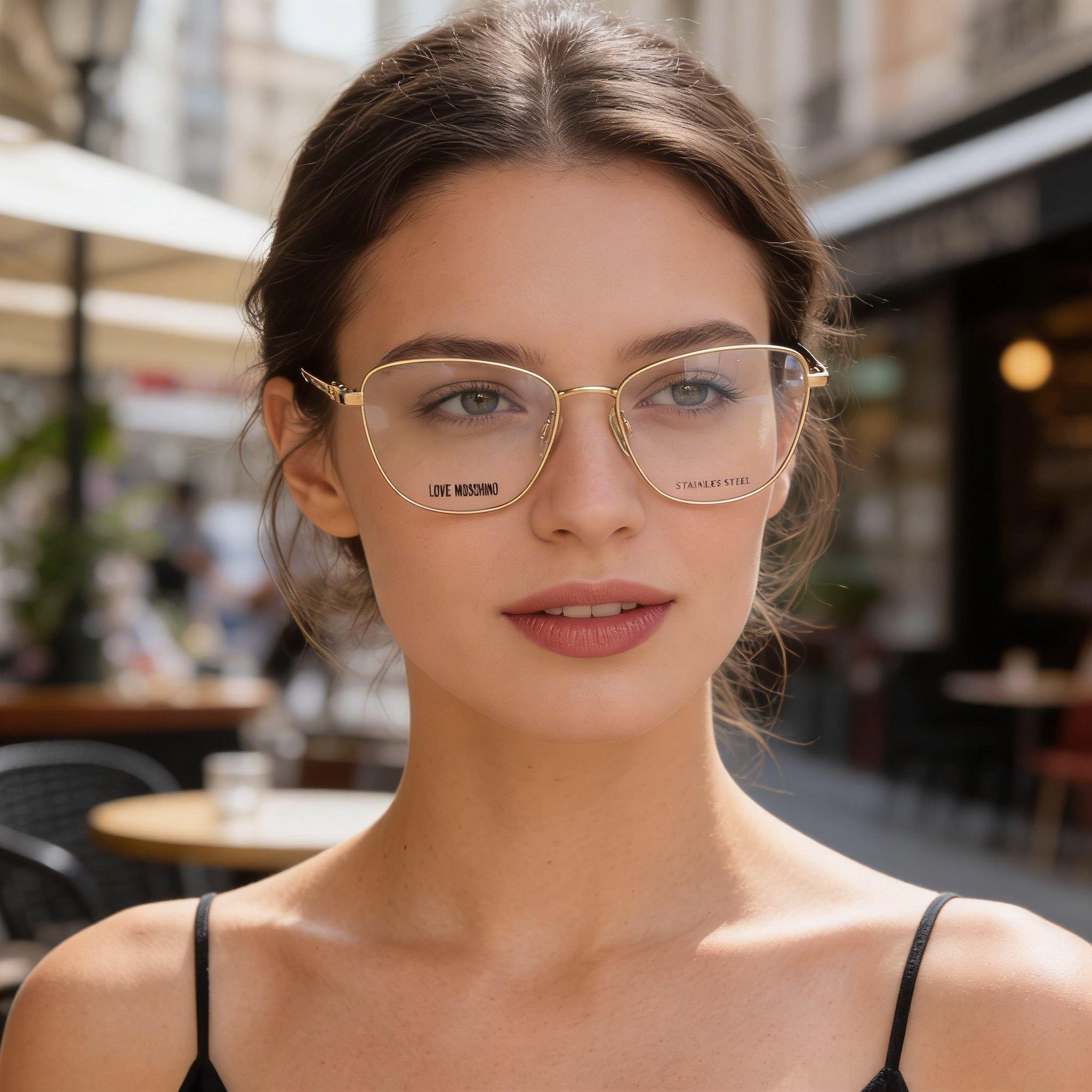 Gafas de moda Love Moschino para mujer con montura cuadrada de metal dorado y cobre y patillas con diseño de corazón 3D de 52 mm, Photo 6