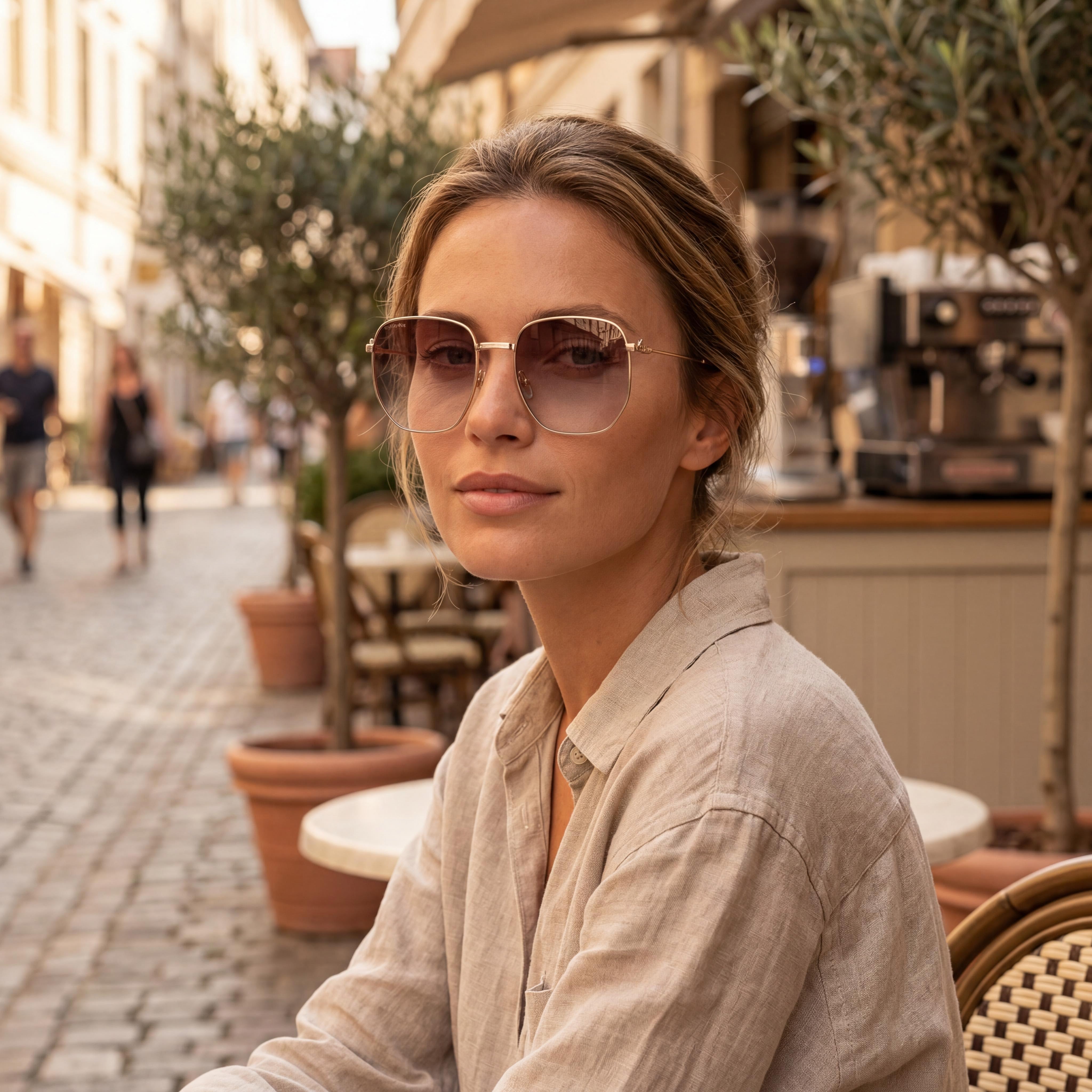 Etro Casual Mujer Montura Metálica Oro Rosa, Lentes No Polarizadas Doble Sombra Arena Malva 60mm, Photo 5