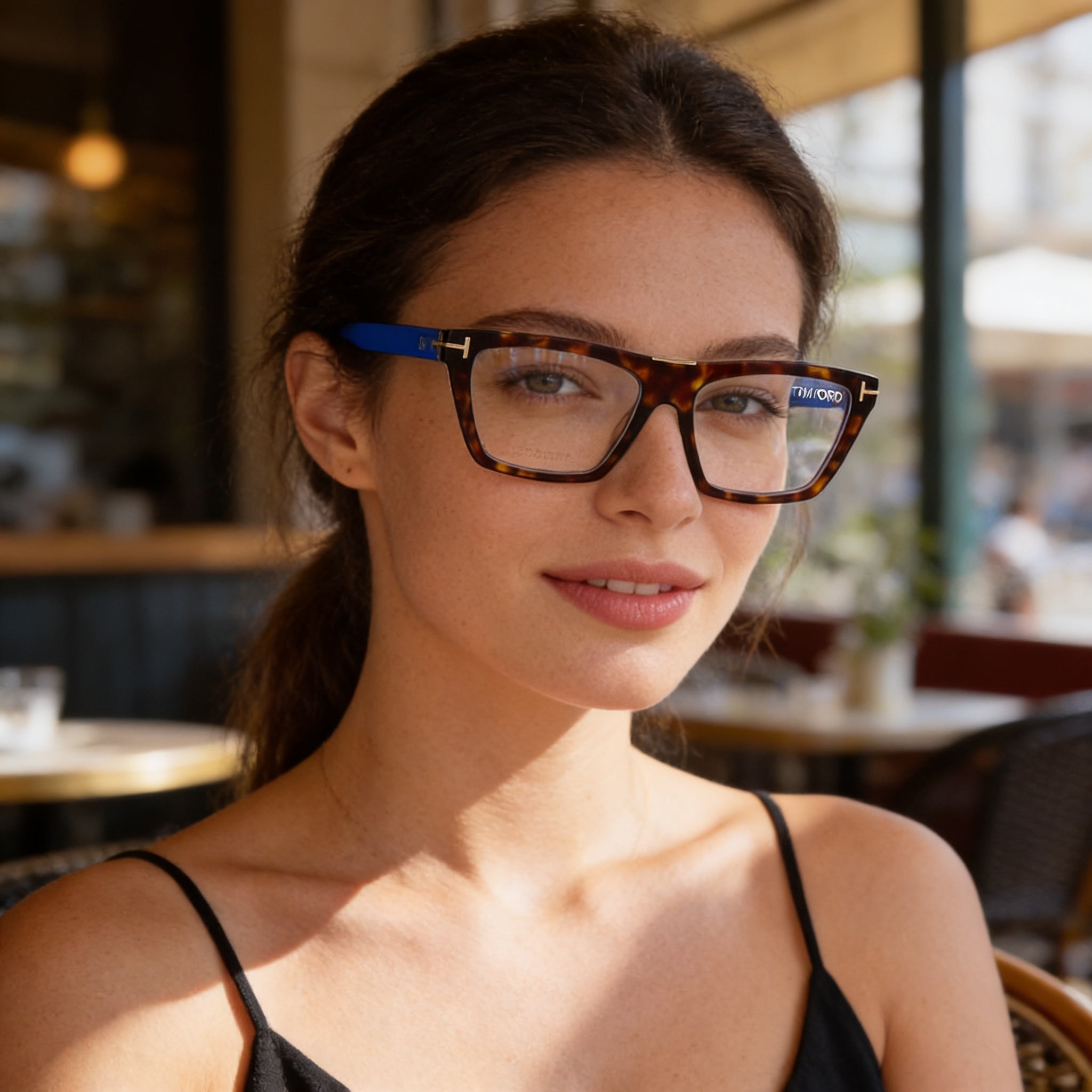 Tom Ford FT5912-B Women's Havana Browline Full-Rim Plastic Blue Light Block Eyeglasses 57mm, Photo 6