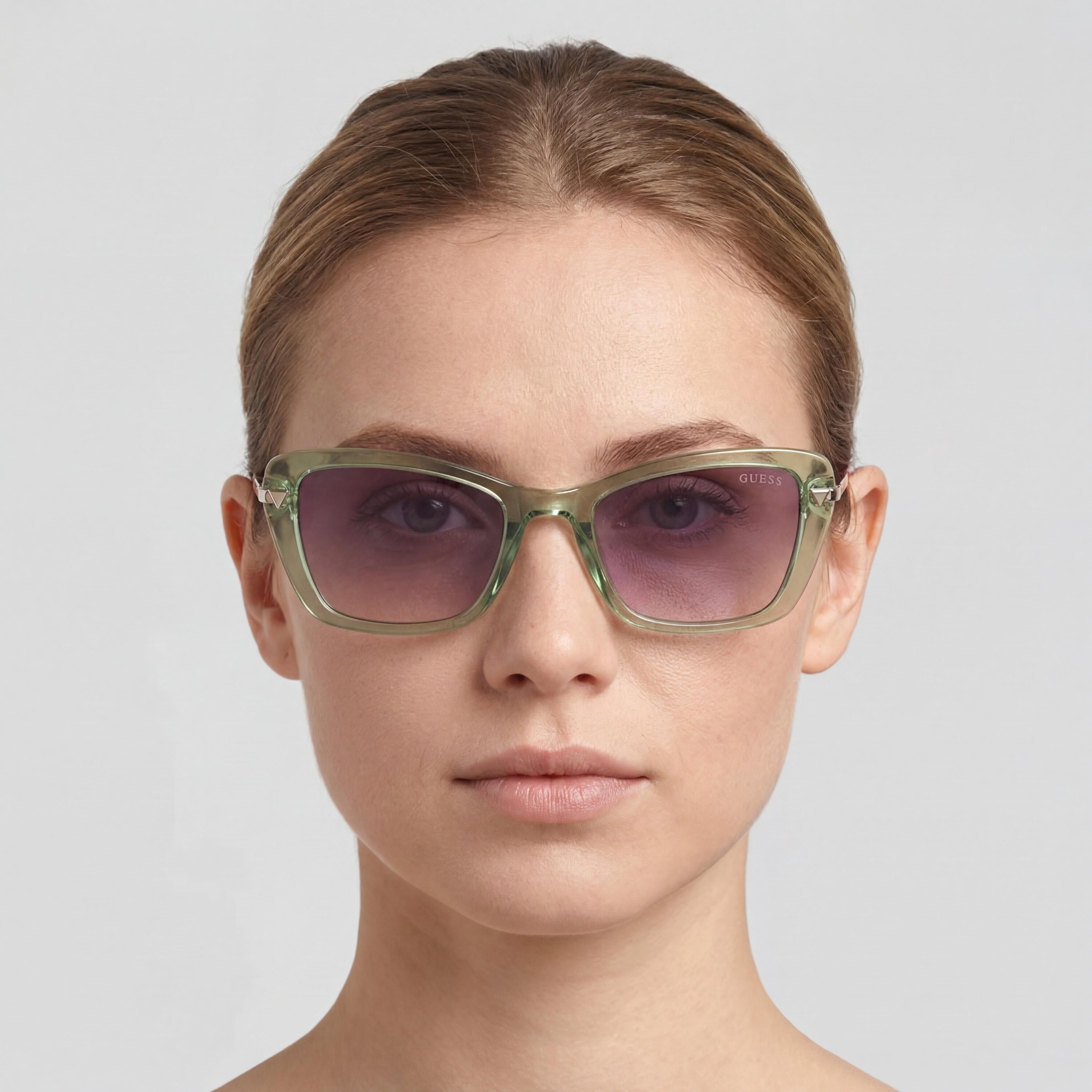 GUESS Women's Shiny Light Green Violet Full Rim Plastic Frame Purple Lens UV Protection Sunglasses 135mm, Photo 3