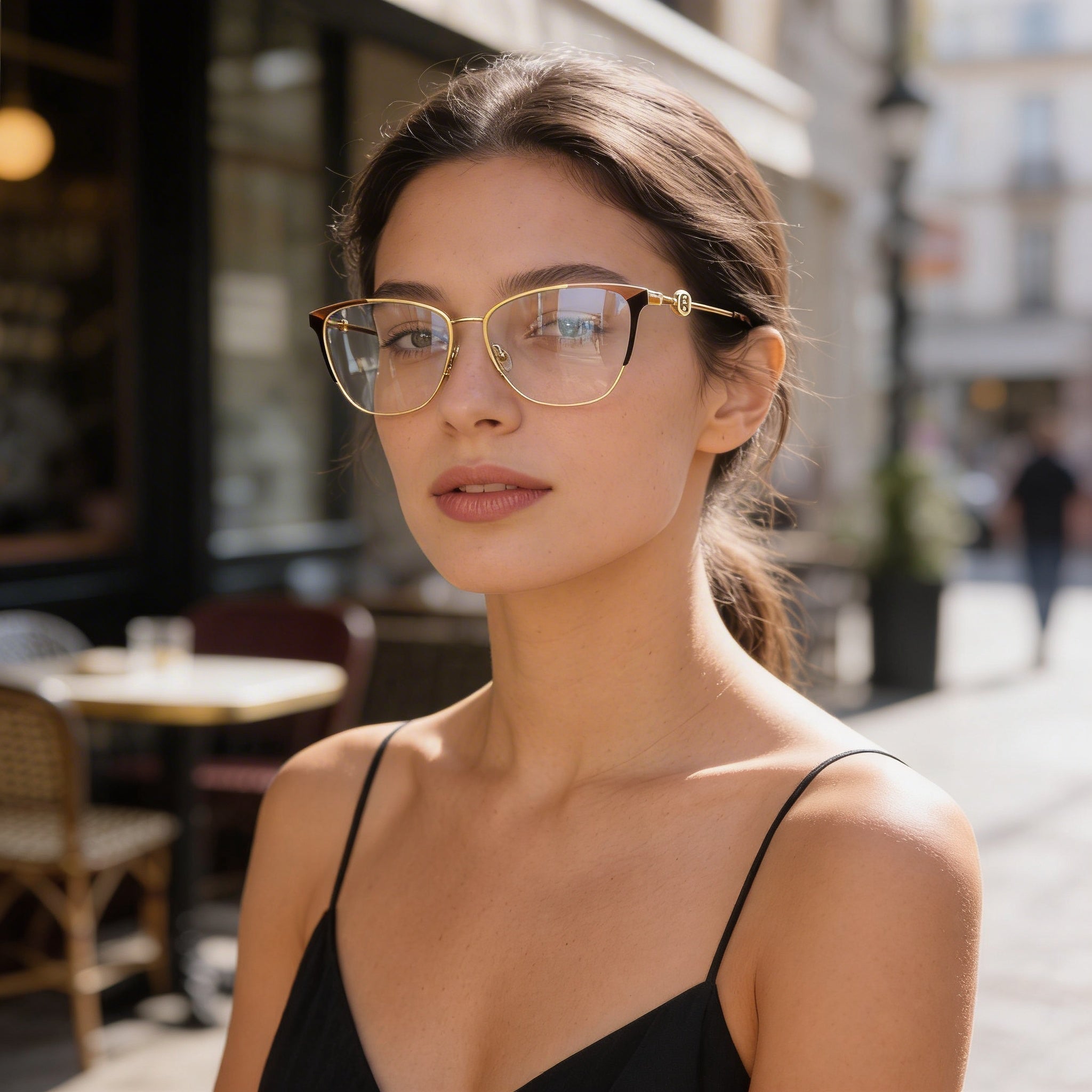 Gafas casuales para mujer Carolina Herrera con montura de acero de aleación dorado-marrón y lentes de policarbonato de 57 mm, Photo 5
