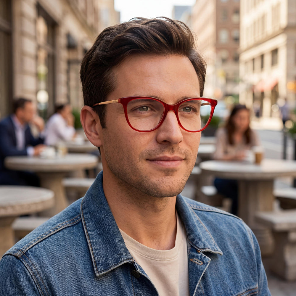 MaxMara Casual Men's Acetate Shiny Red Non Transparent Lens Eyeglasses 54-16-145