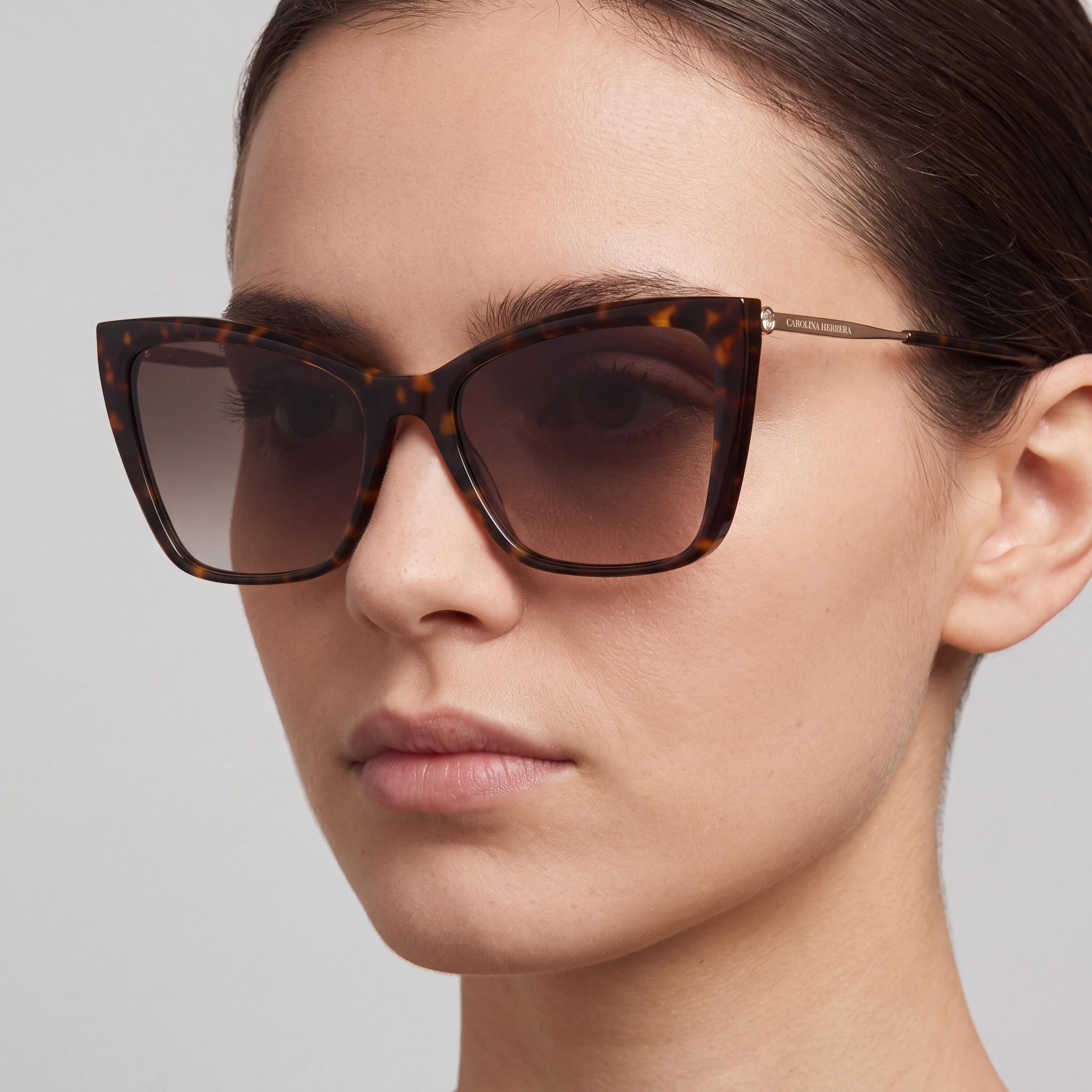 Carolina Herrera HER 0180/S Gafas de sol rectangulares unisex de acetato marrón habana dorado Protección UV Sin polarizar 57-17-145, Photo 5