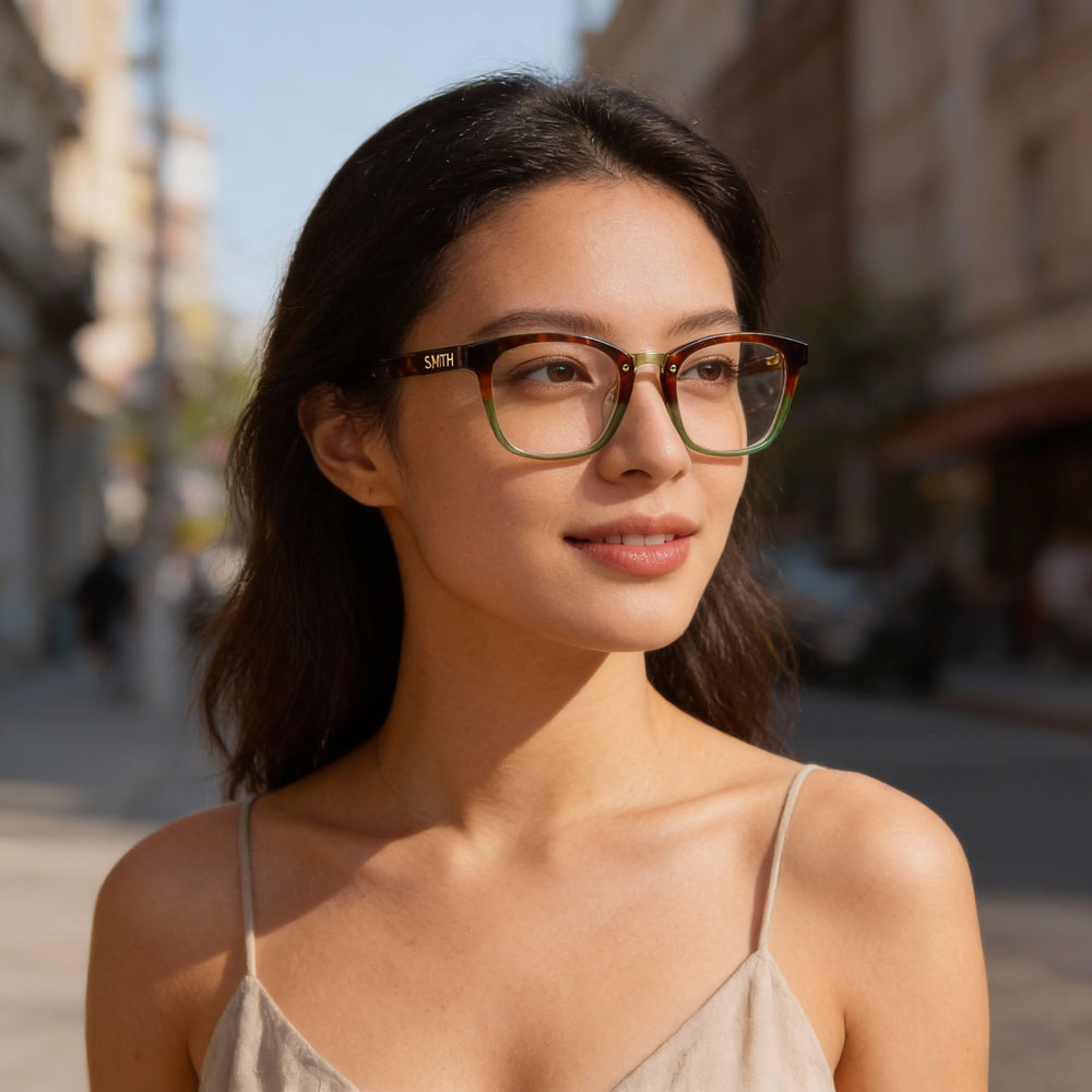 SMITH Modern Unisex Eyeglasses Featuring a Tortoise Colored Frame Constructed from Acetate Material with Clear Demo Lenses