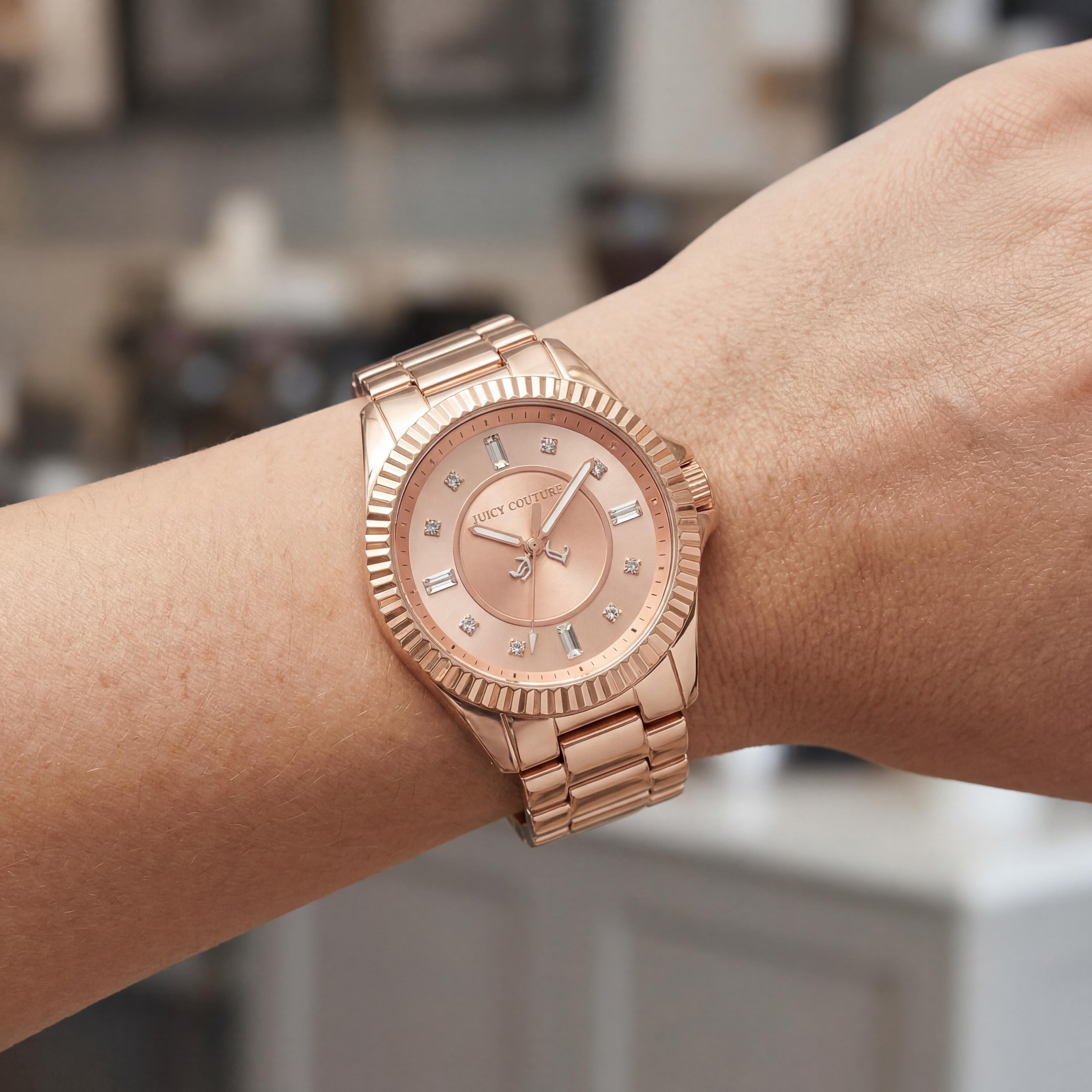 Reloj Juicy Couture Stella para mujer, de acero inoxidable con pulsera en oro rosado, cristales Swarovski, resistente al agua, 41 mm, Photo 4
