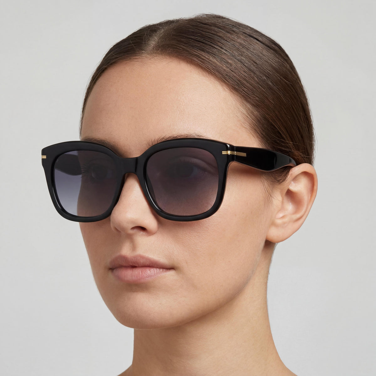 Gafas de sol informales Hugo Boss para mujer de acetato negro de 53 mm con protección UV del 100 % y lentes grises oscuras degradadas, Photo 3