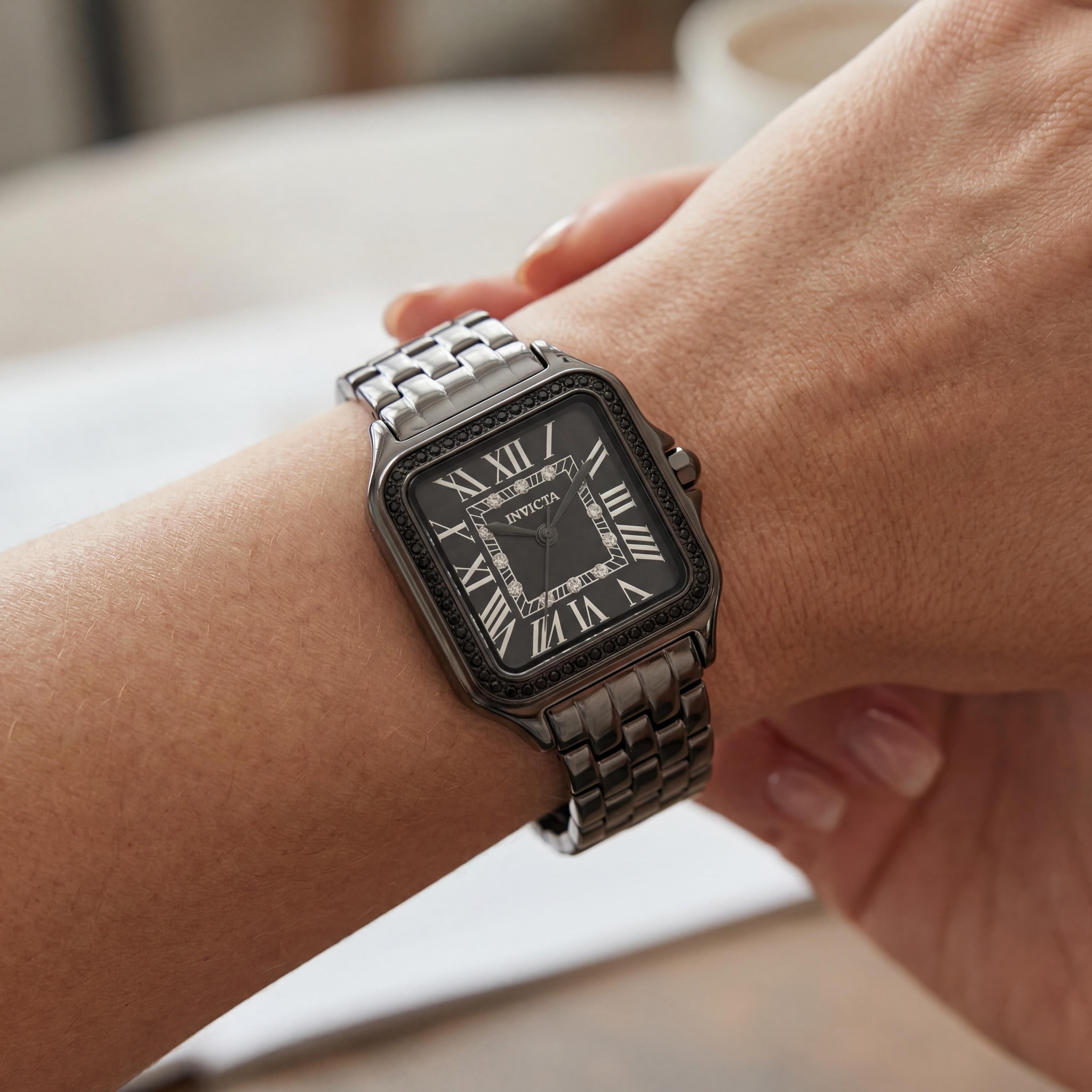 Invicta Angel 50581 Reloj de pulsera de cuarzo de acero inoxidable negro para mujer, cristal mineral, 28 mm, resistente al agua 3 ATM, Photo 4