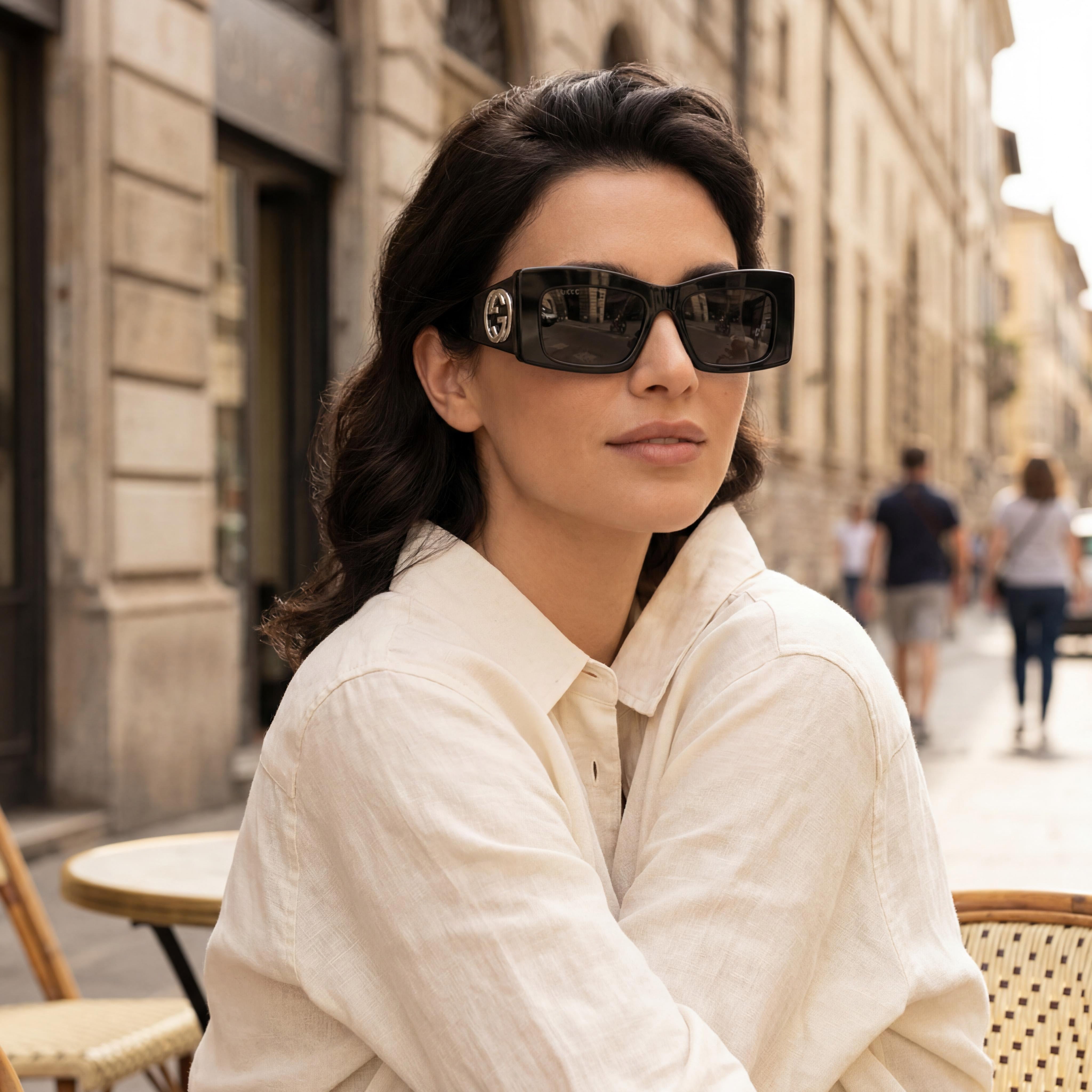 Gucci Classic Women's Black Acetate Frame Oversized Sunglasses with Multicolor Lenses, UV Protection, 53mm, Photo 6